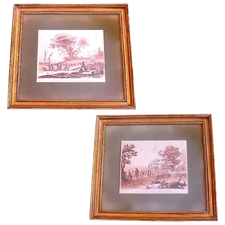 18th Century Sepia Landscape Engravings After Claude Lorrain