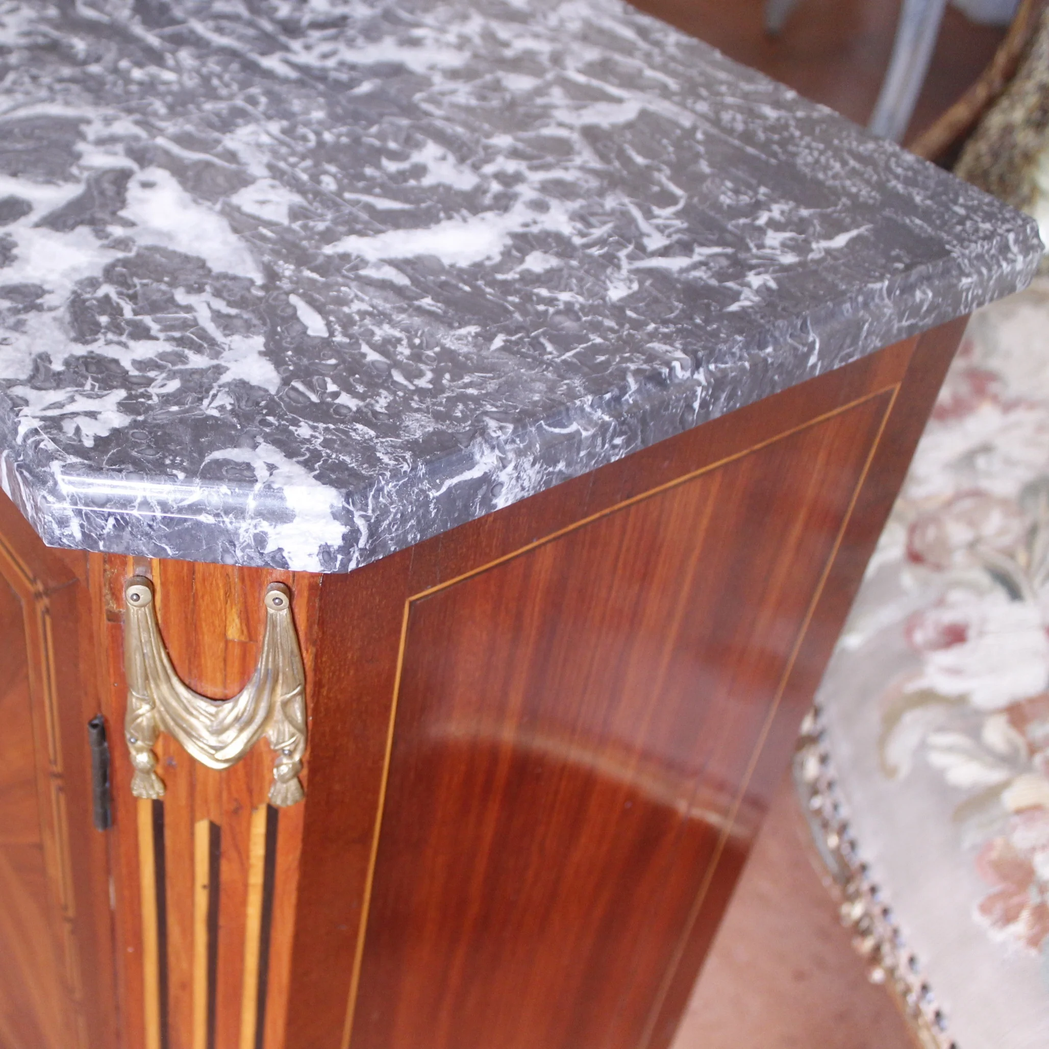 Small French Louis XVI Marquetry Cabinet with Marble Top