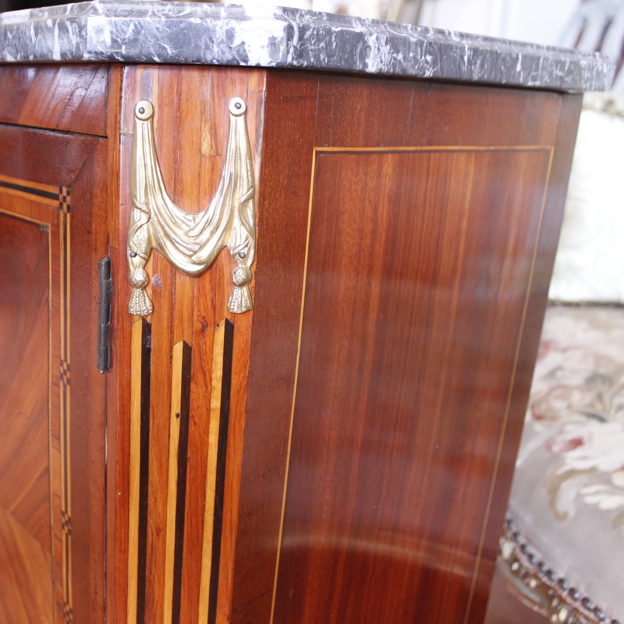 Small French Louis XVI Marquetry Cabinet with Marble Top