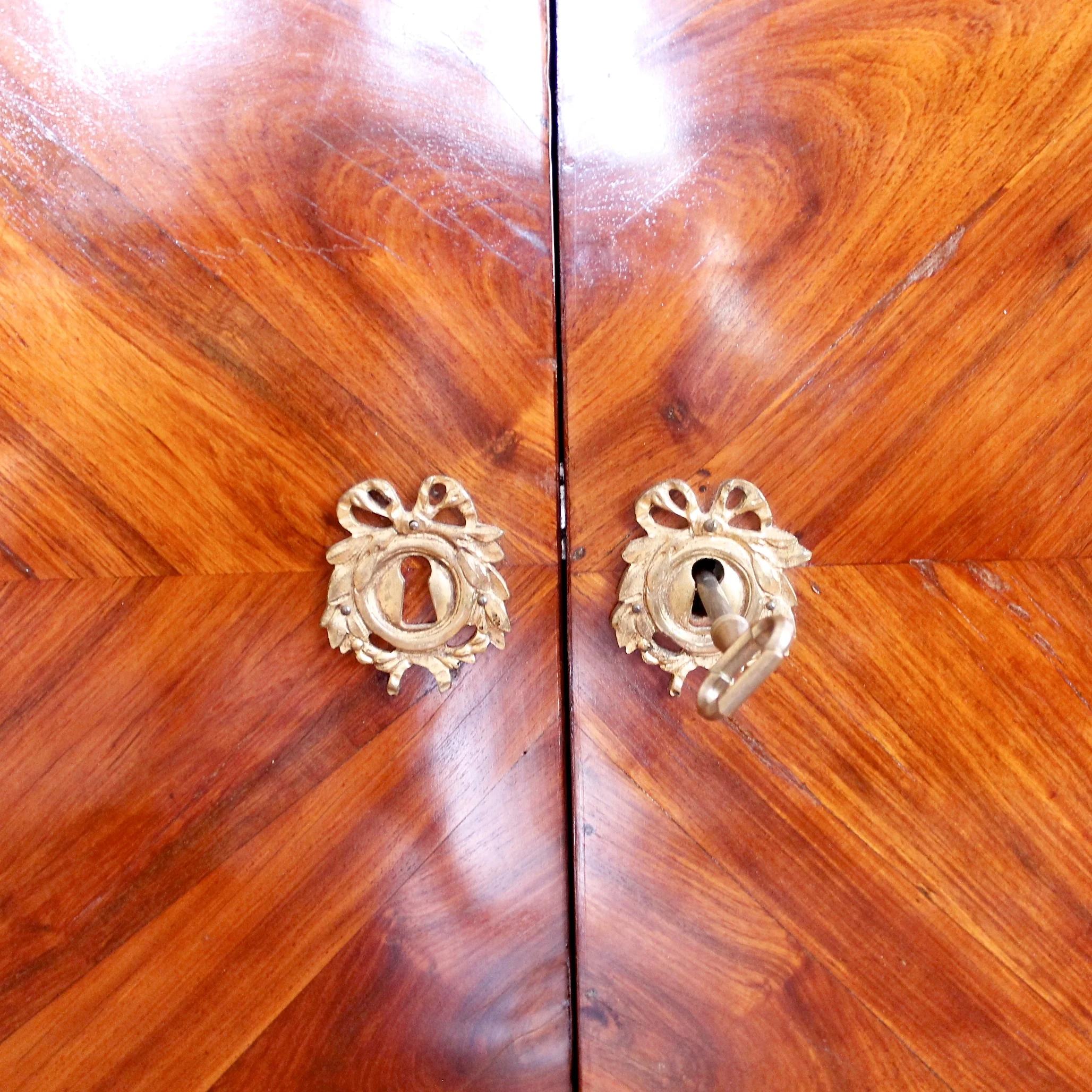 Small French Louis XVI Marquetry Cabinet with Marble Top