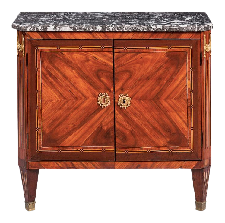 Small French Louis XVI Marquetry Cabinet with Marble Top