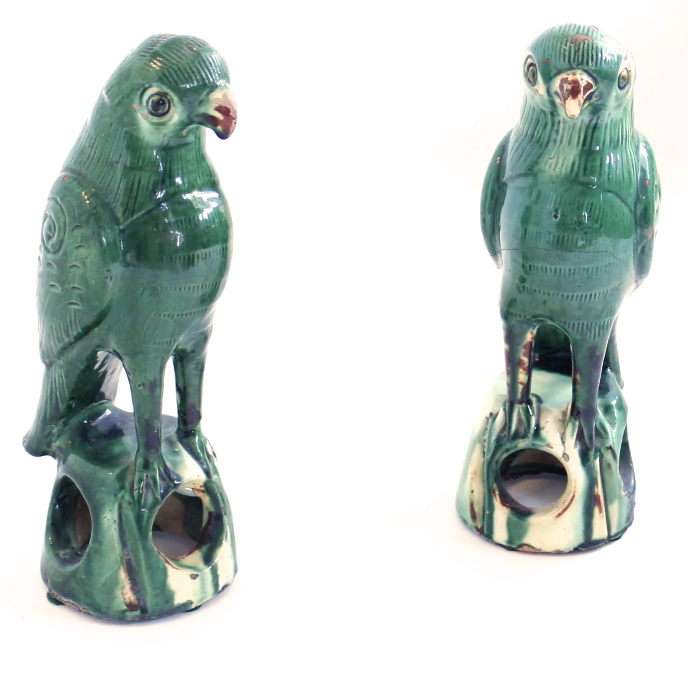 Antique Sancai Glazed Chinese Earthenware Parrots