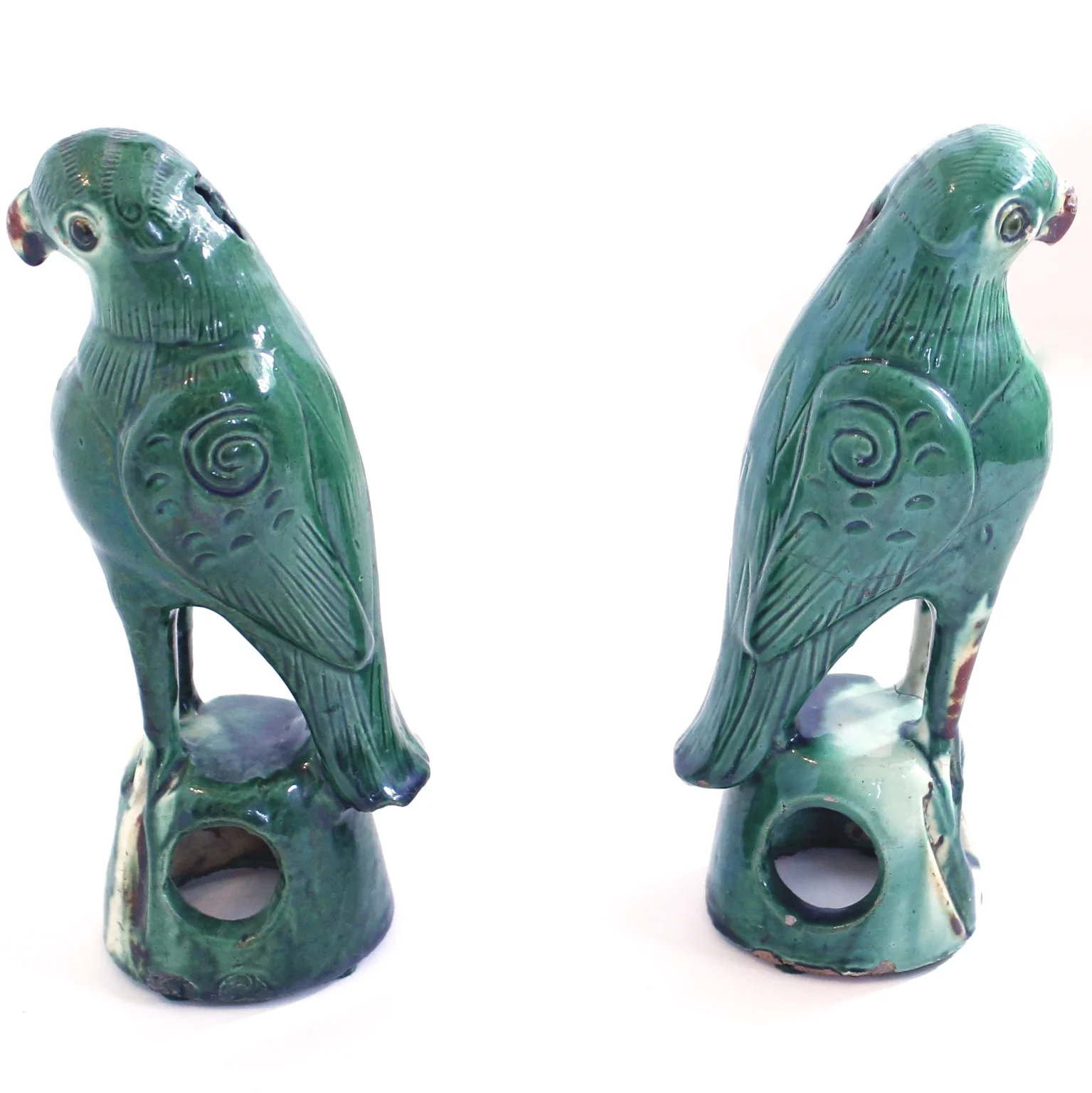 Antique Sancai Glazed Chinese Earthenware Parrots