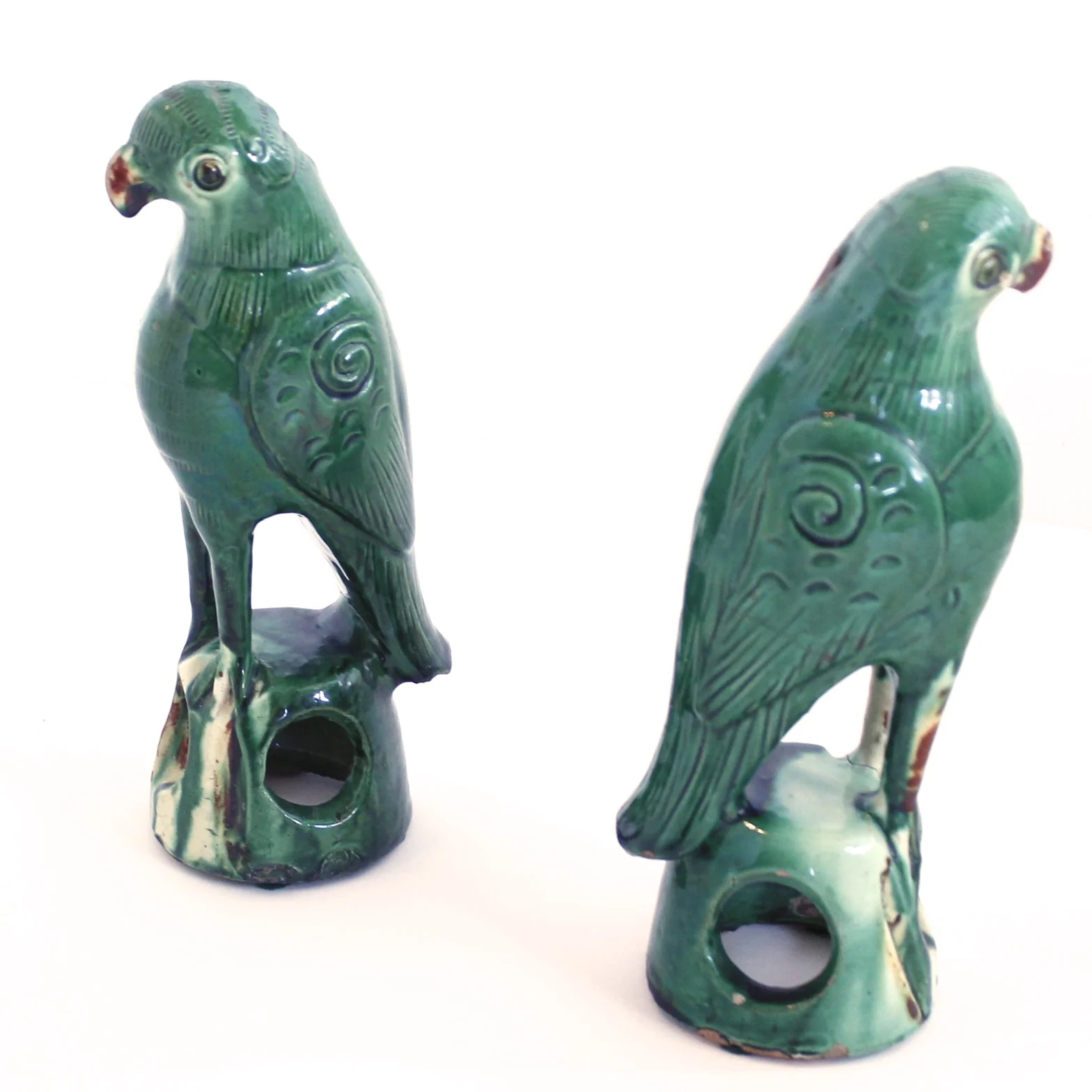 Antique Sancai Glazed Chinese Earthenware Parrots