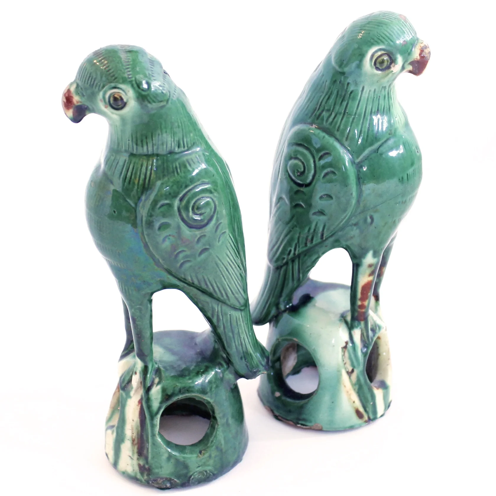 Antique Sancai Glazed Chinese Earthenware Parrots