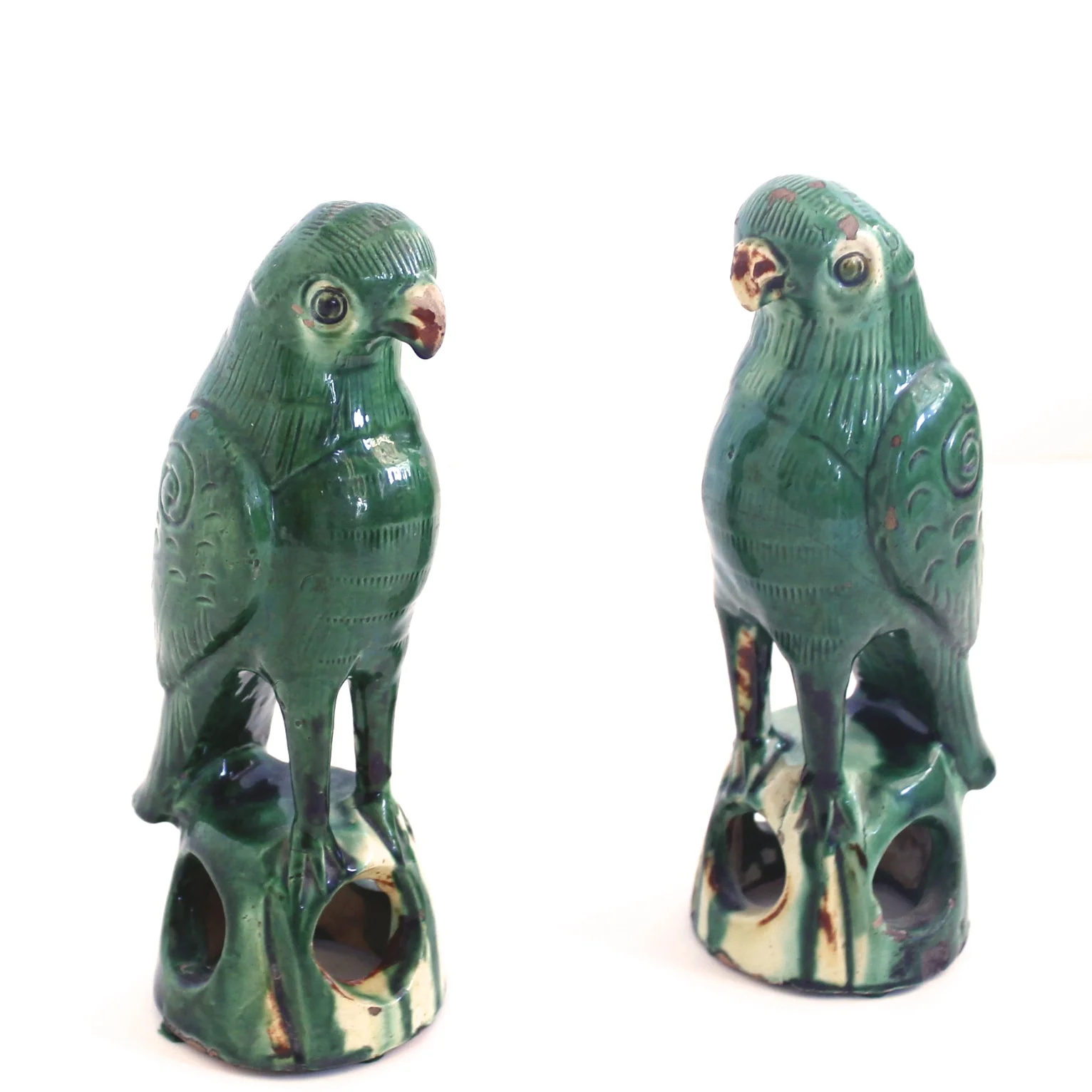 Antique Sancai Glazed Chinese Earthenware Parrots