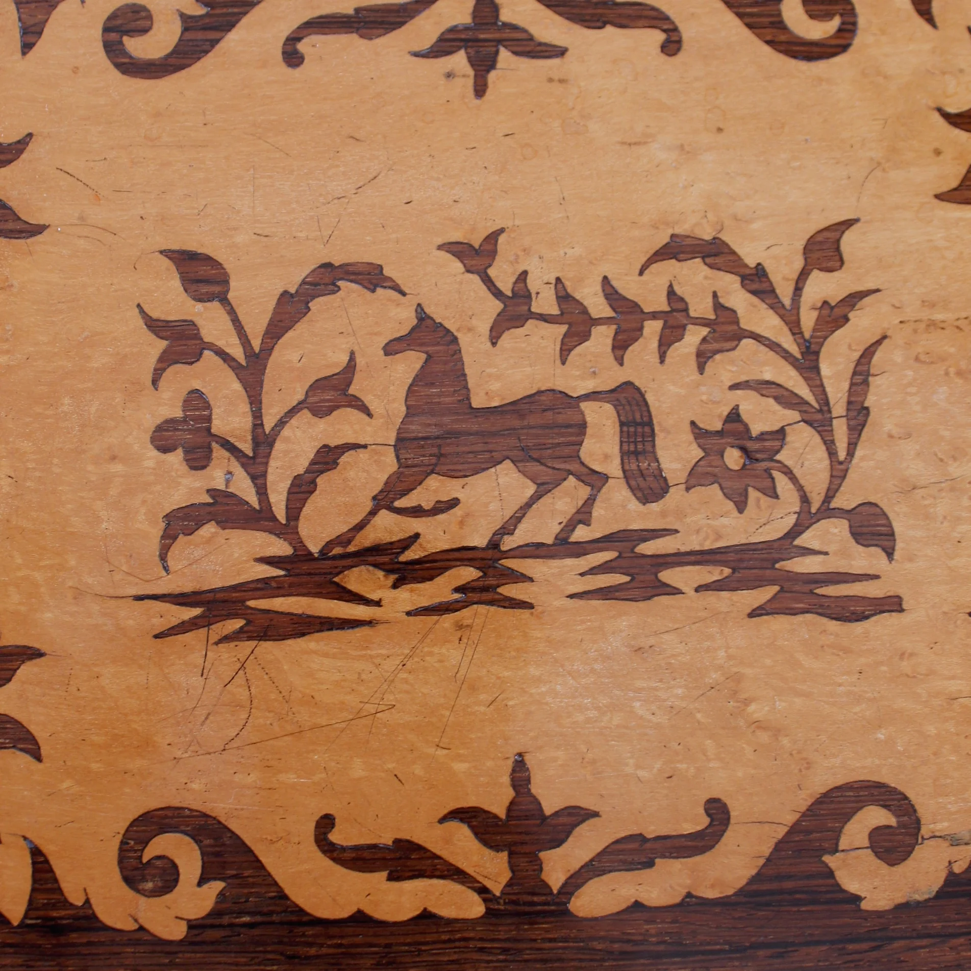 English Marquetry Bird’s Eye and Tiger Maple Inlaid Jewelry Box, 19th Century