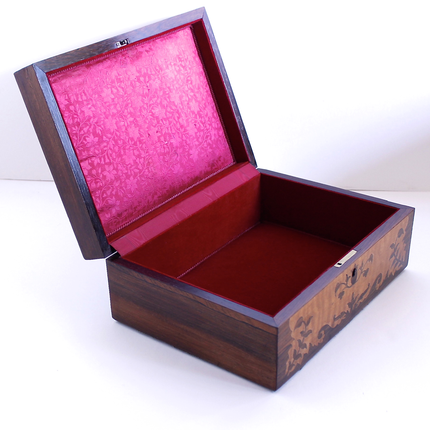 English Marquetry Bird’s Eye and Tiger Maple Inlaid Jewelry Box, 19th Century