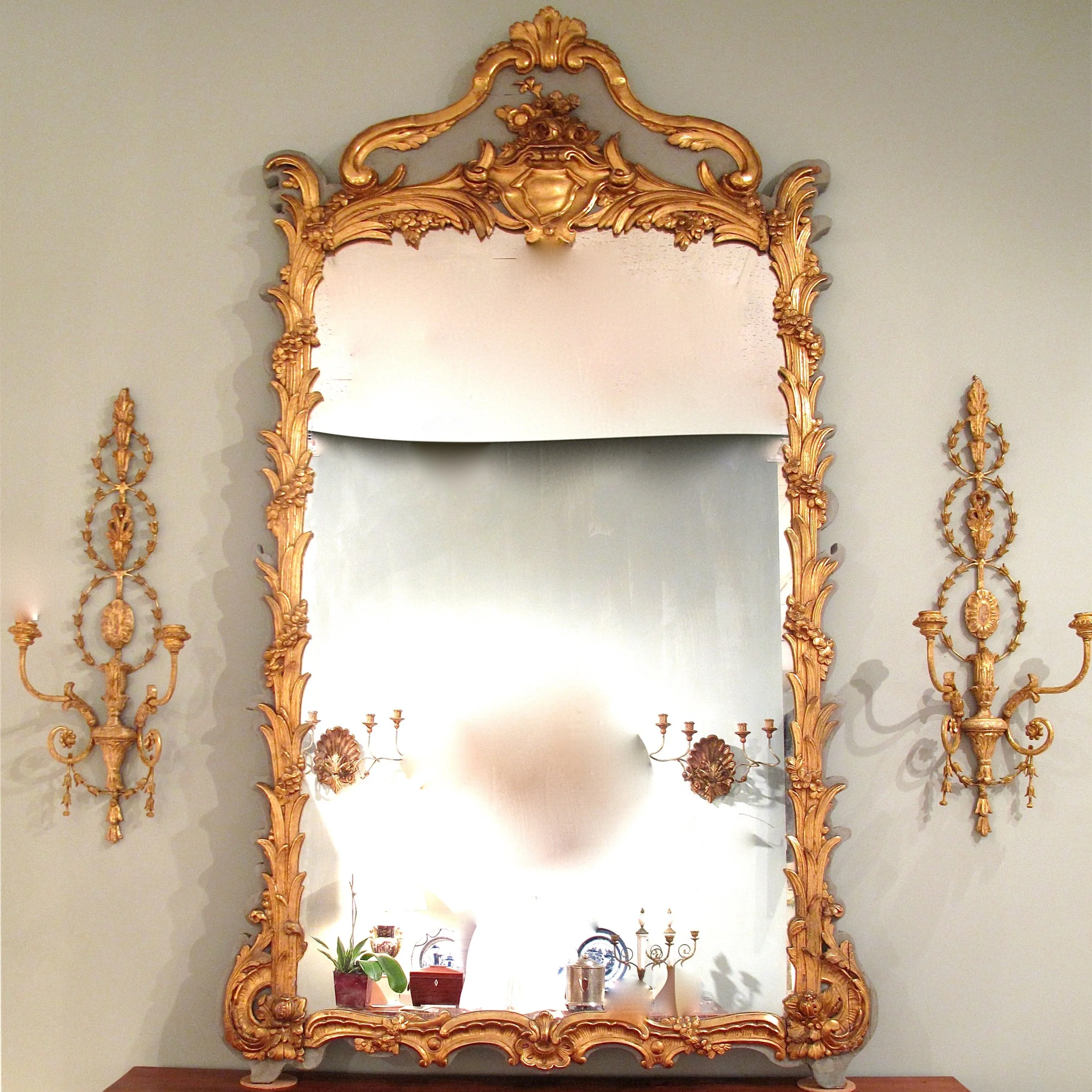 Tall French Louis XV Style Painted and Gilt Mirror