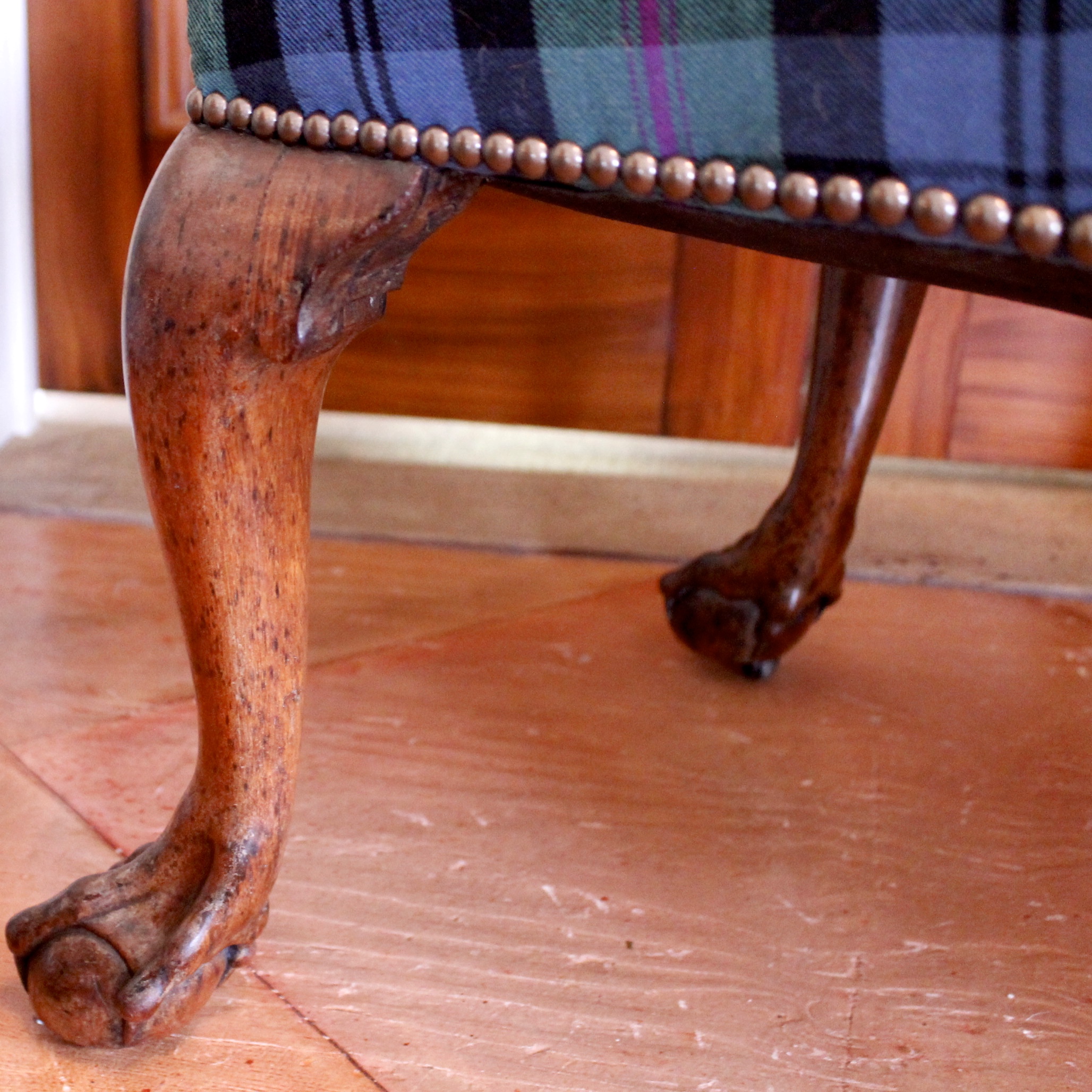 George II Mahogany Chair with Raked Back Legs and Ball and Claw Feet