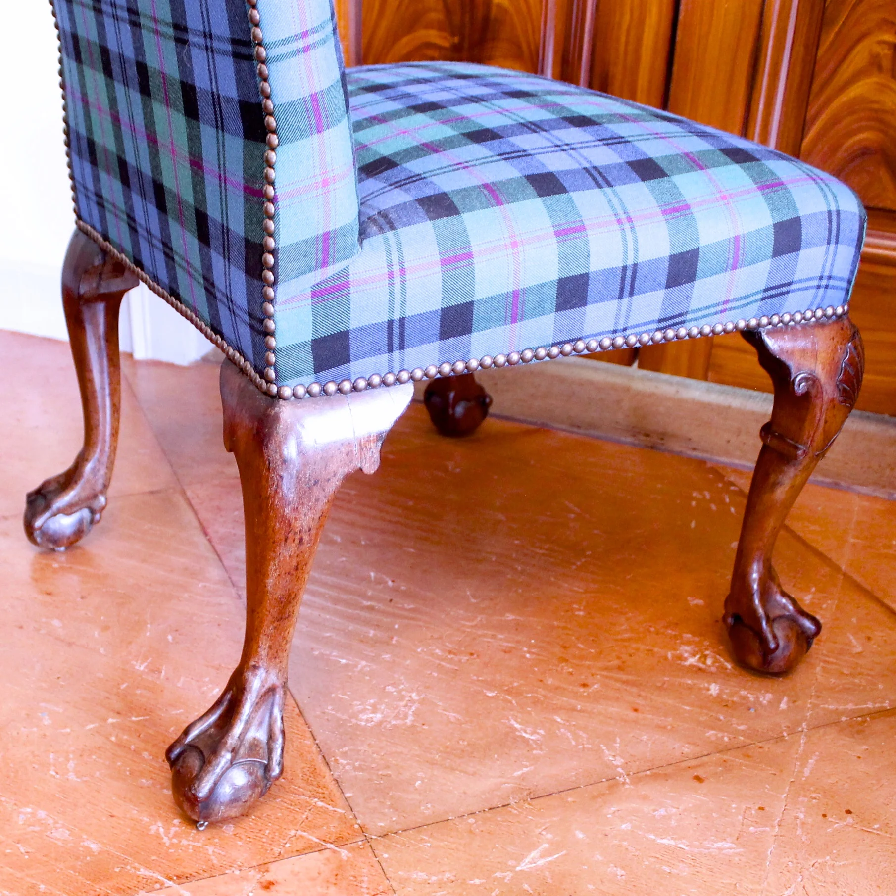 George II Mahogany Chair with Raked Back Legs and Ball and Claw Feet