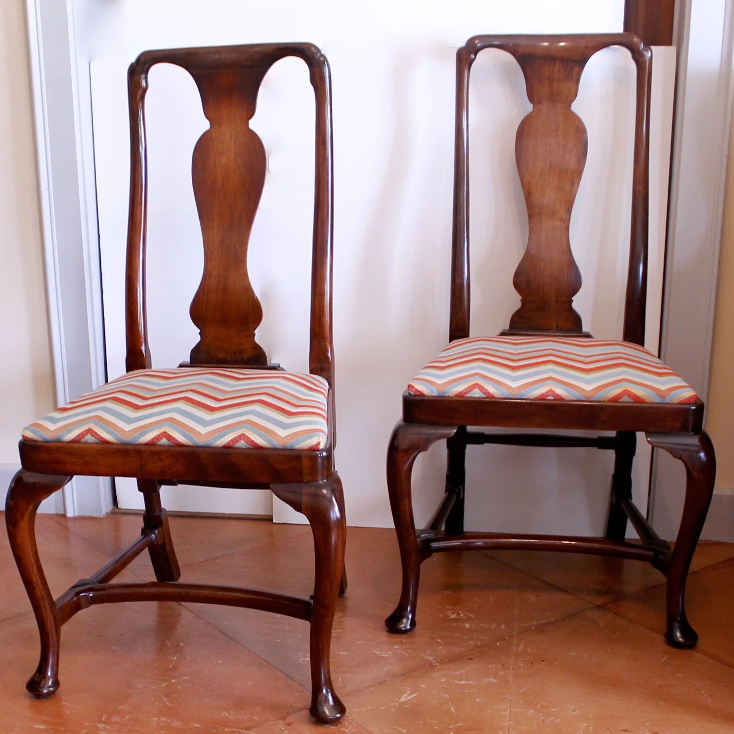 Pair of Walnut George I - George II Side Chairs,