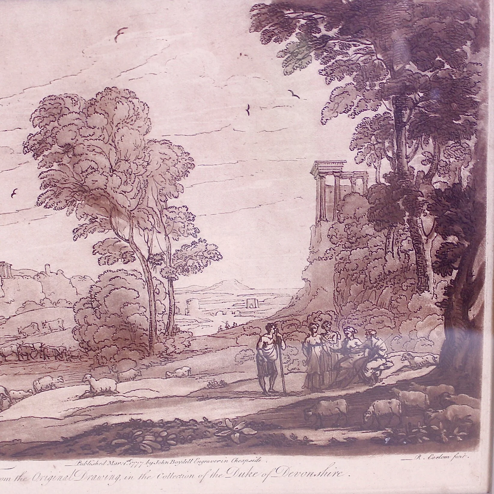 18th Century Sepia Landscape Engravings after Claude Lorrain