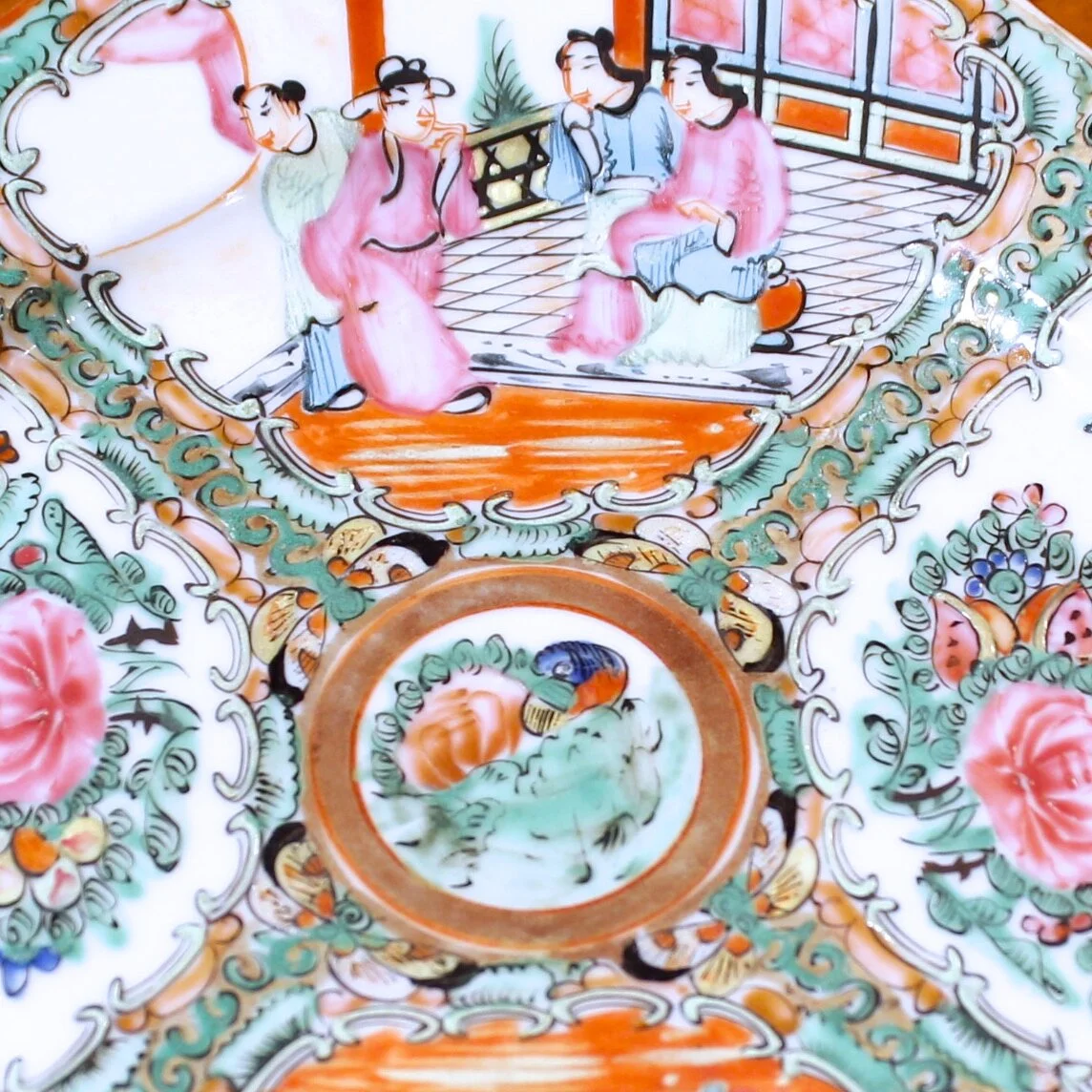 Eight Rose Medallion Octagonal Porcelain Dessert Plates