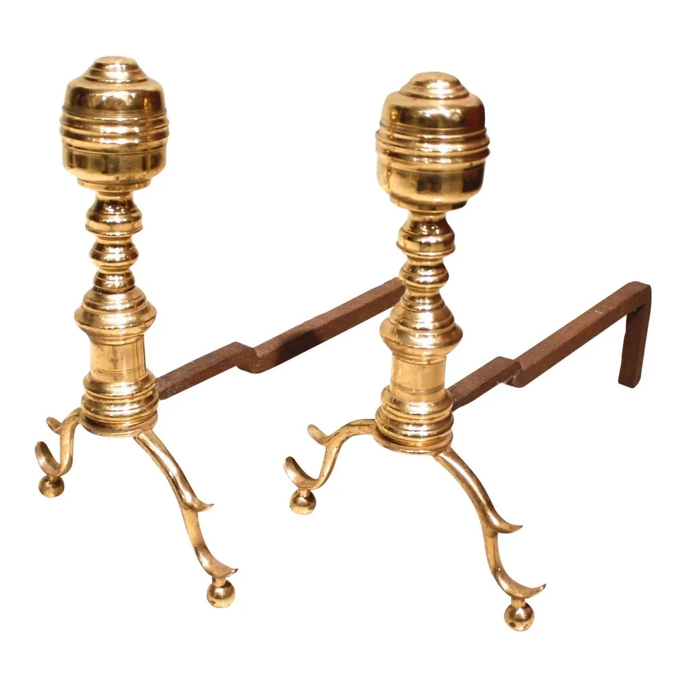 Small Pair of American Federal Brass Andirons