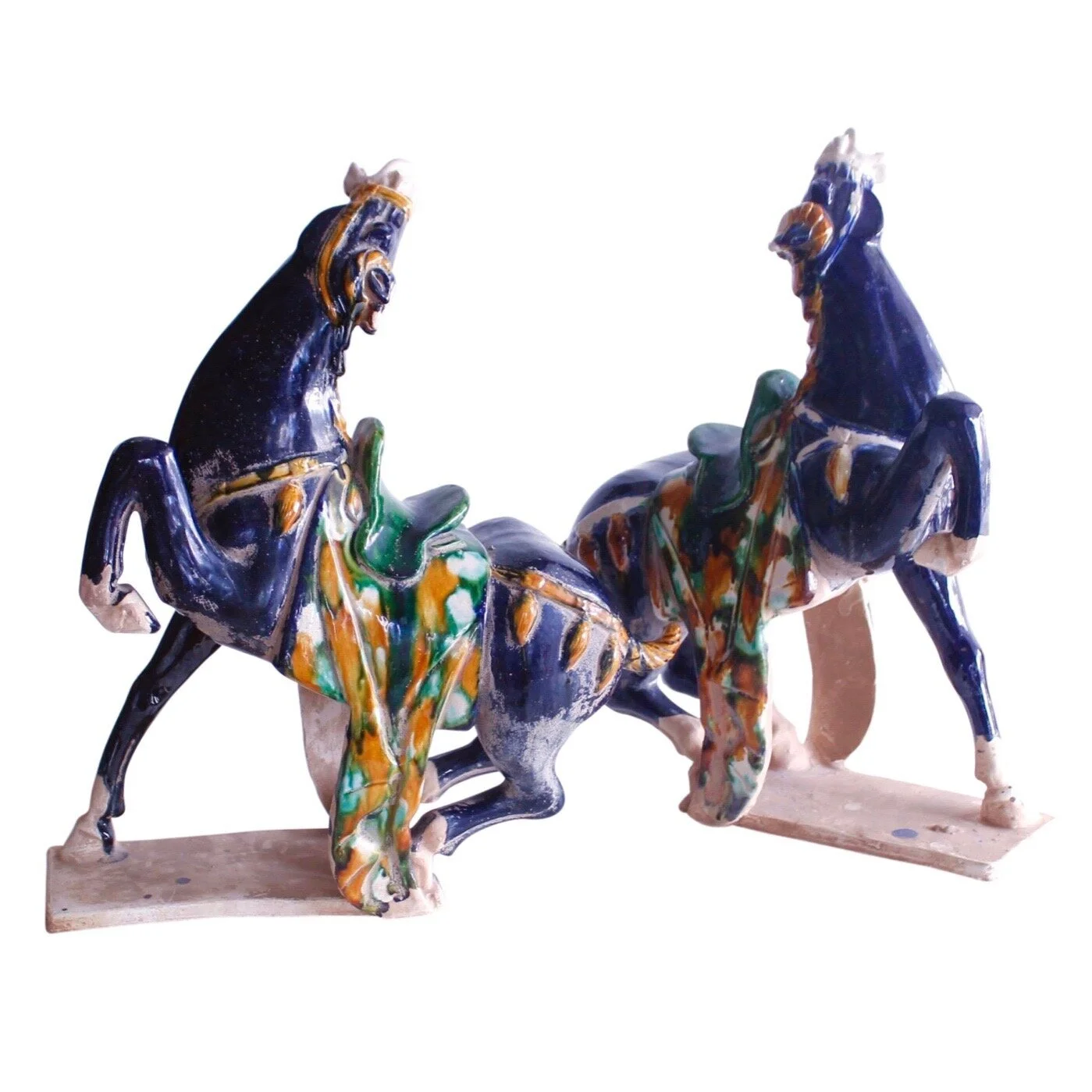 Pair of Large Chinese Terracotta Tang Style Horses with Sancai Glaze