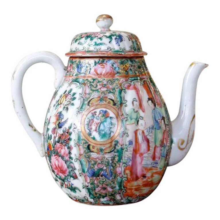 Rose Medallion Porcelain Antique Teapot