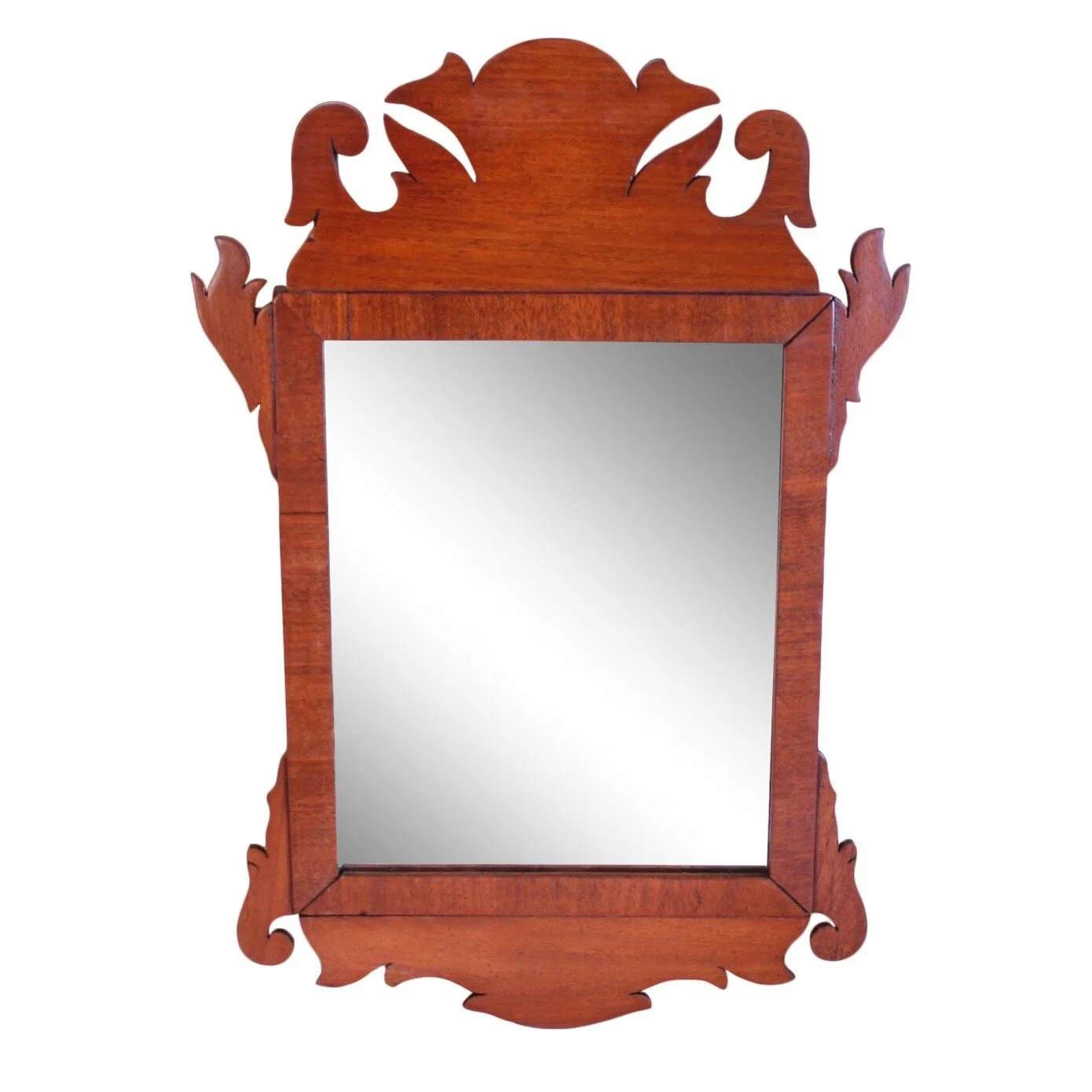 Small American Mahogany Scroll Cut Mirror, 18th Century