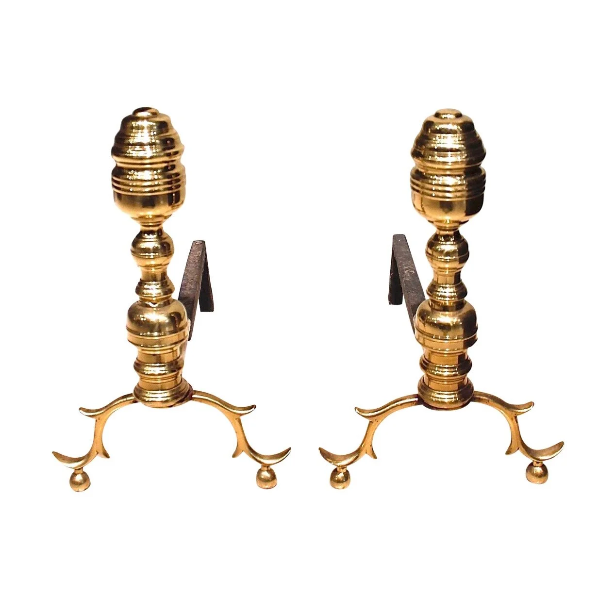 Small Pair of American Federal Brass Andirons