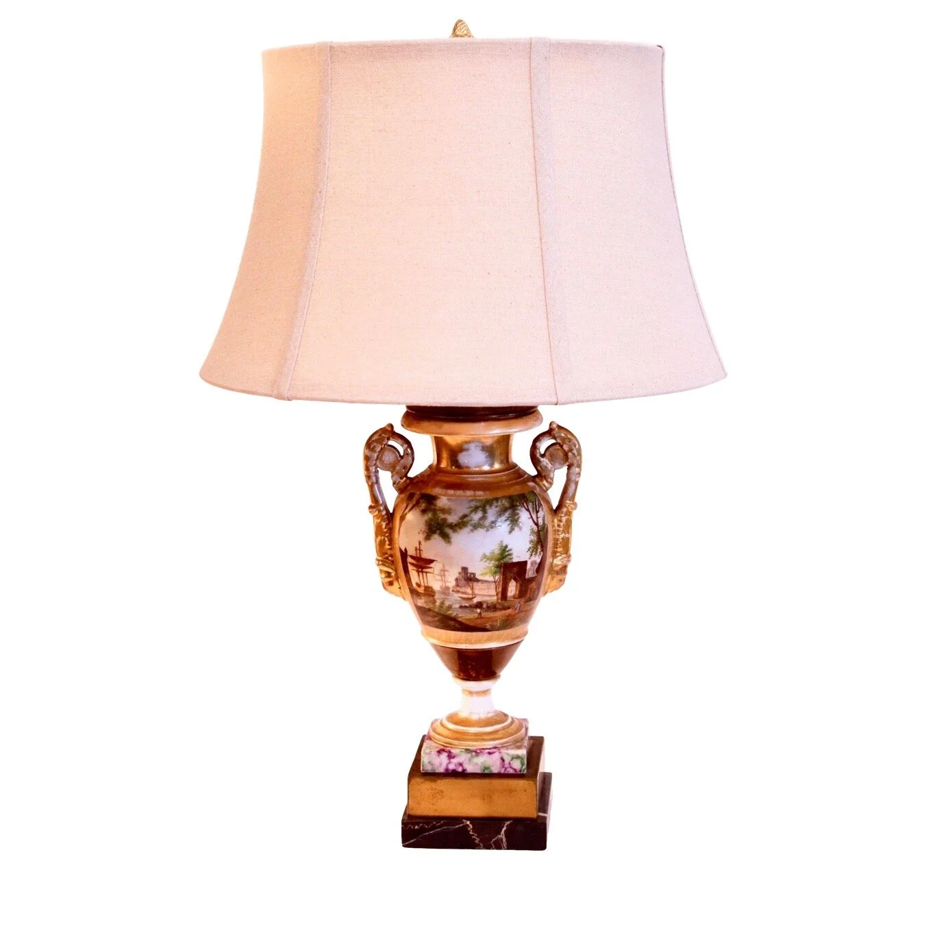 Paris Porcelain Vase Lamp with Harbor Scene