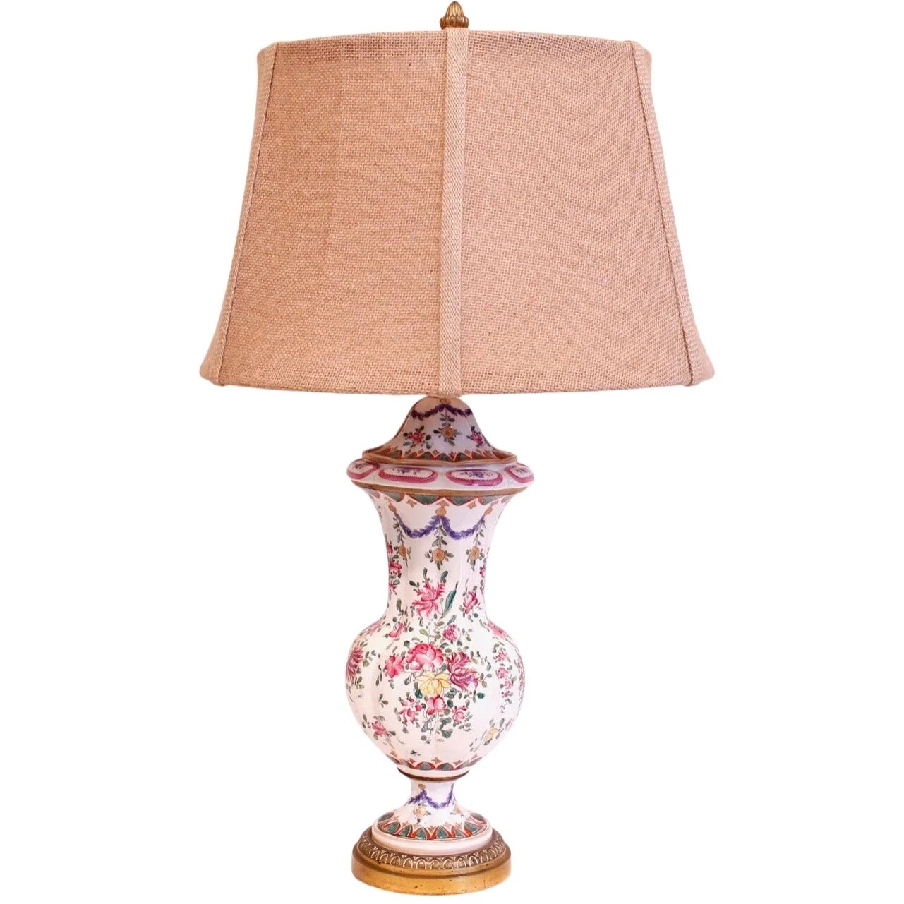 French Samson Porcelain Covered Jar Lamp, with Bronze Plinth