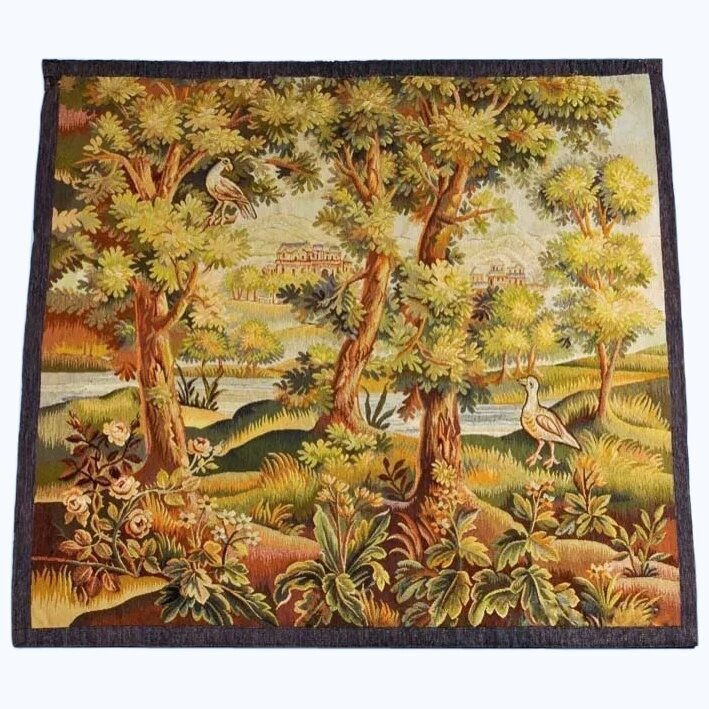 French Verdure Tapestry with Castle and Birds, 19th Century