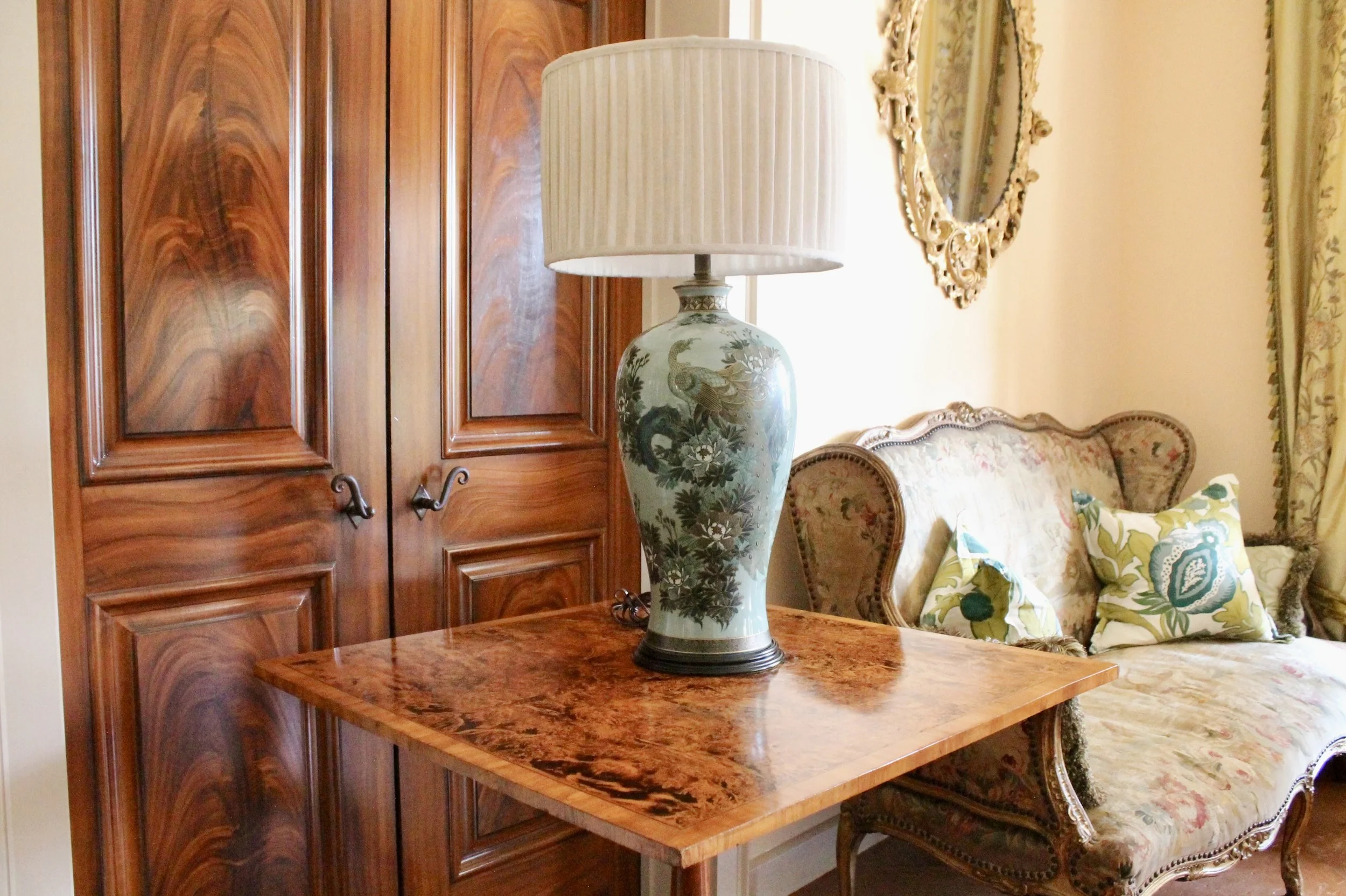 Japanese Satsuma celadon Peacock Lamp