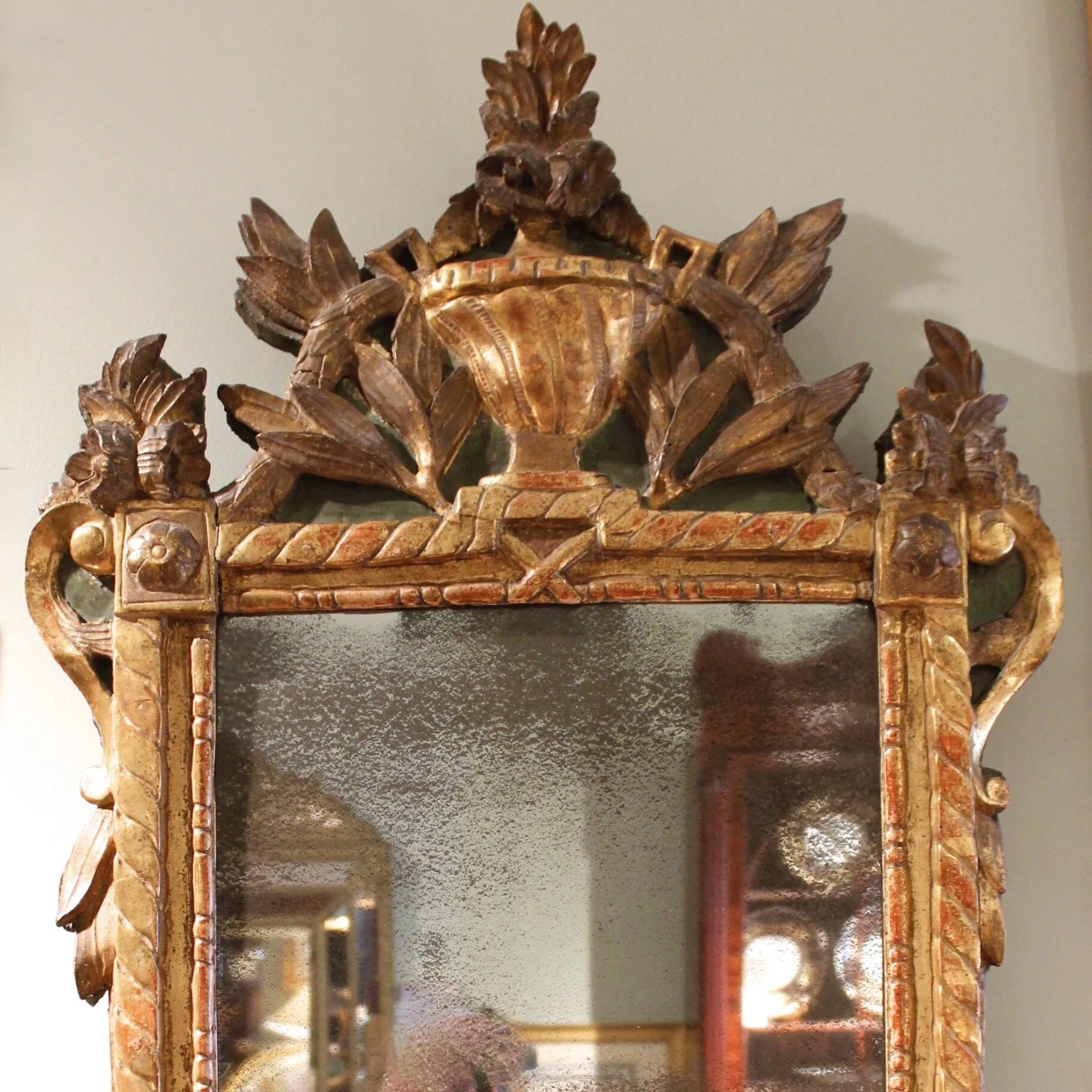 Early Louis XV Period Painted and Carved Giltwood Mirror