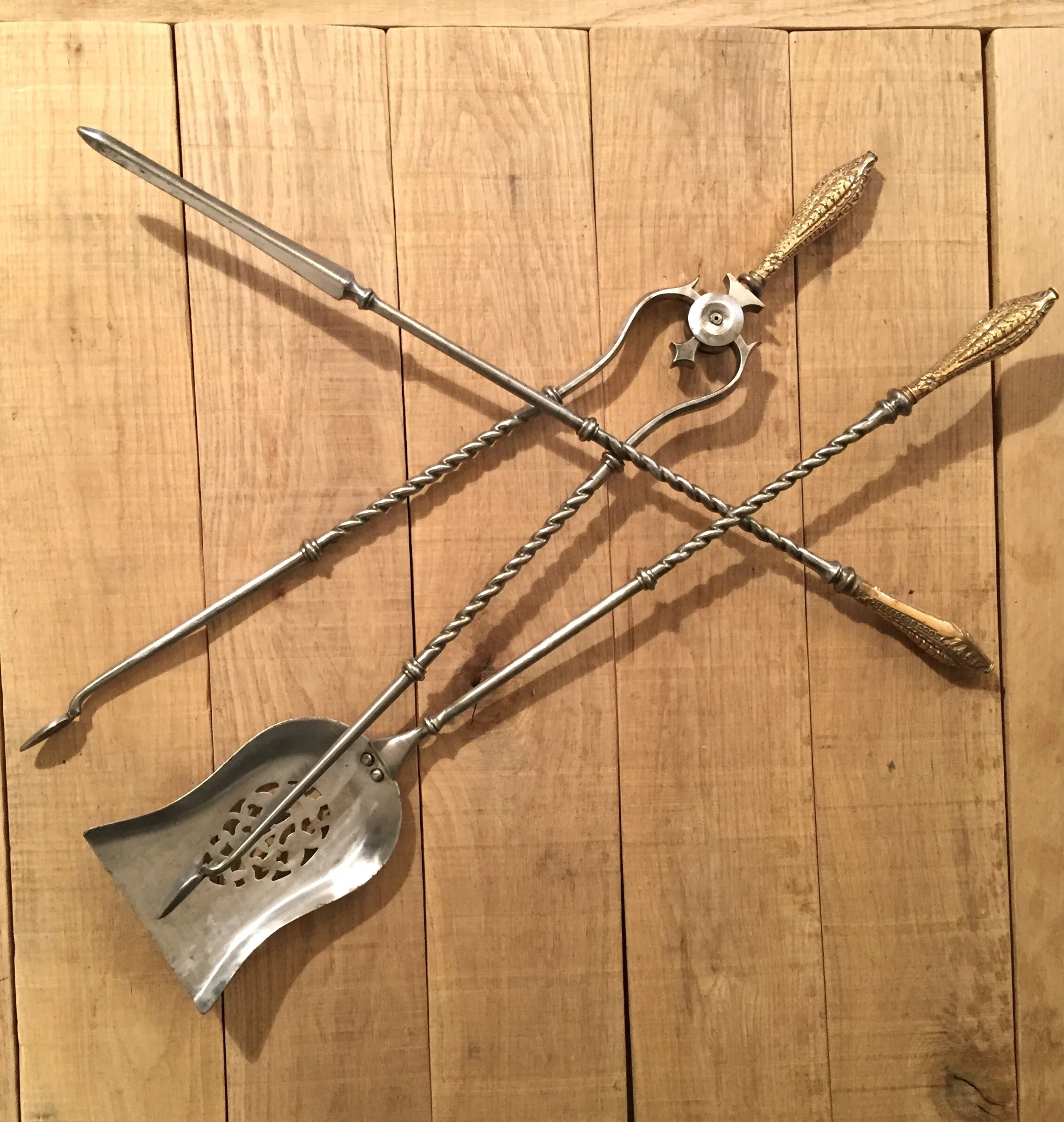  Georgian Period Polished Steel and Brass Firetools