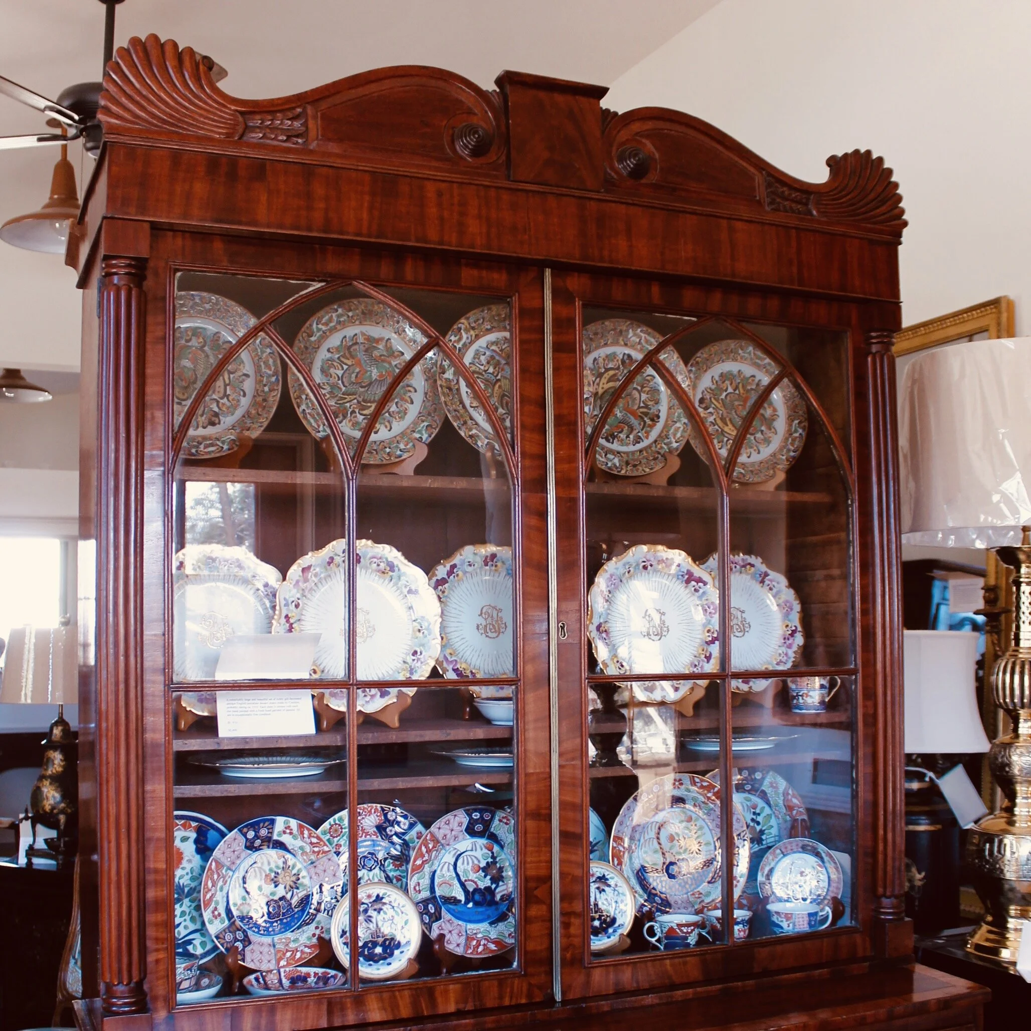 English Glass Front William IV Mahogany Secretary Bookcase