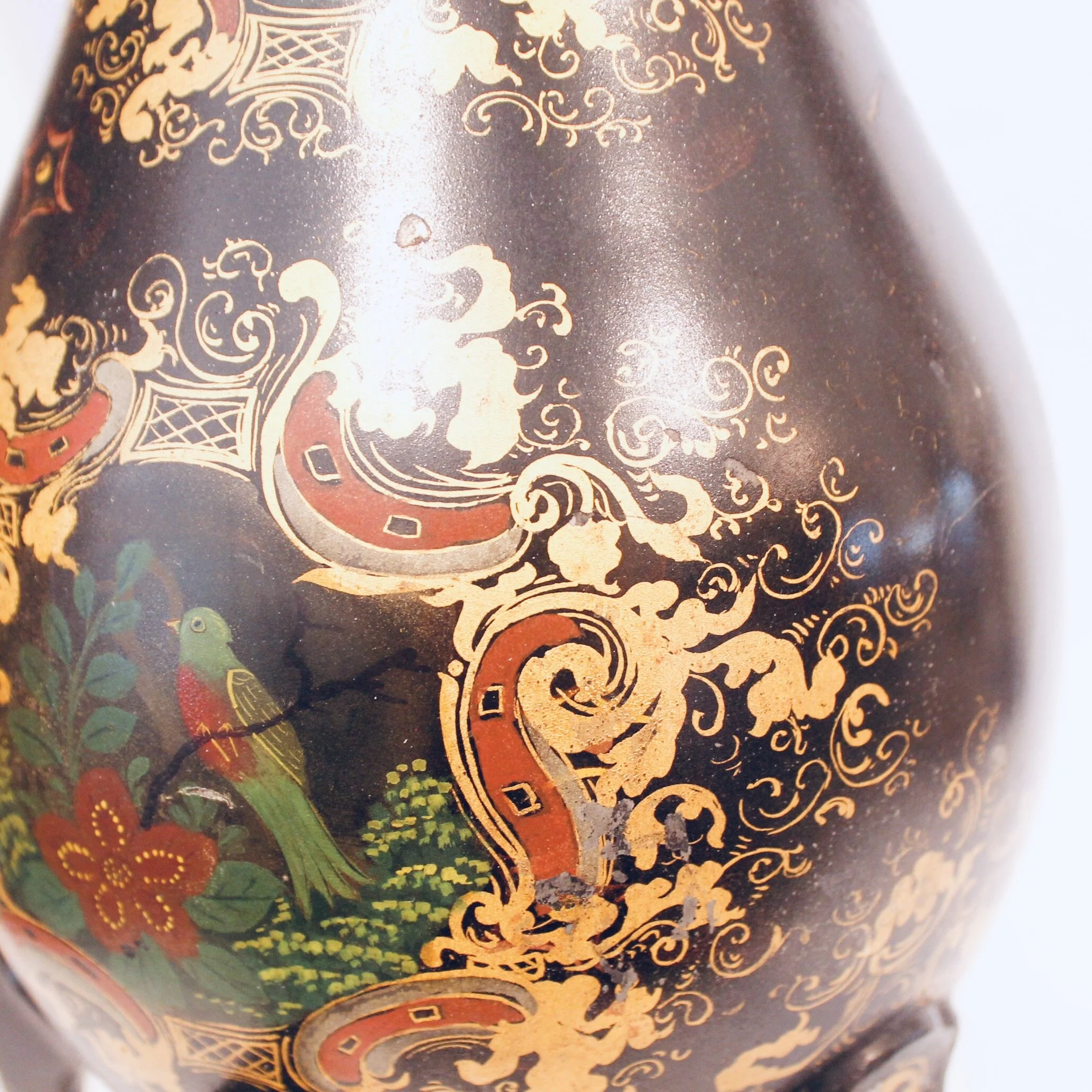 Painted and Gilded Tôle Coffee Pot Adapted into a Lamp
