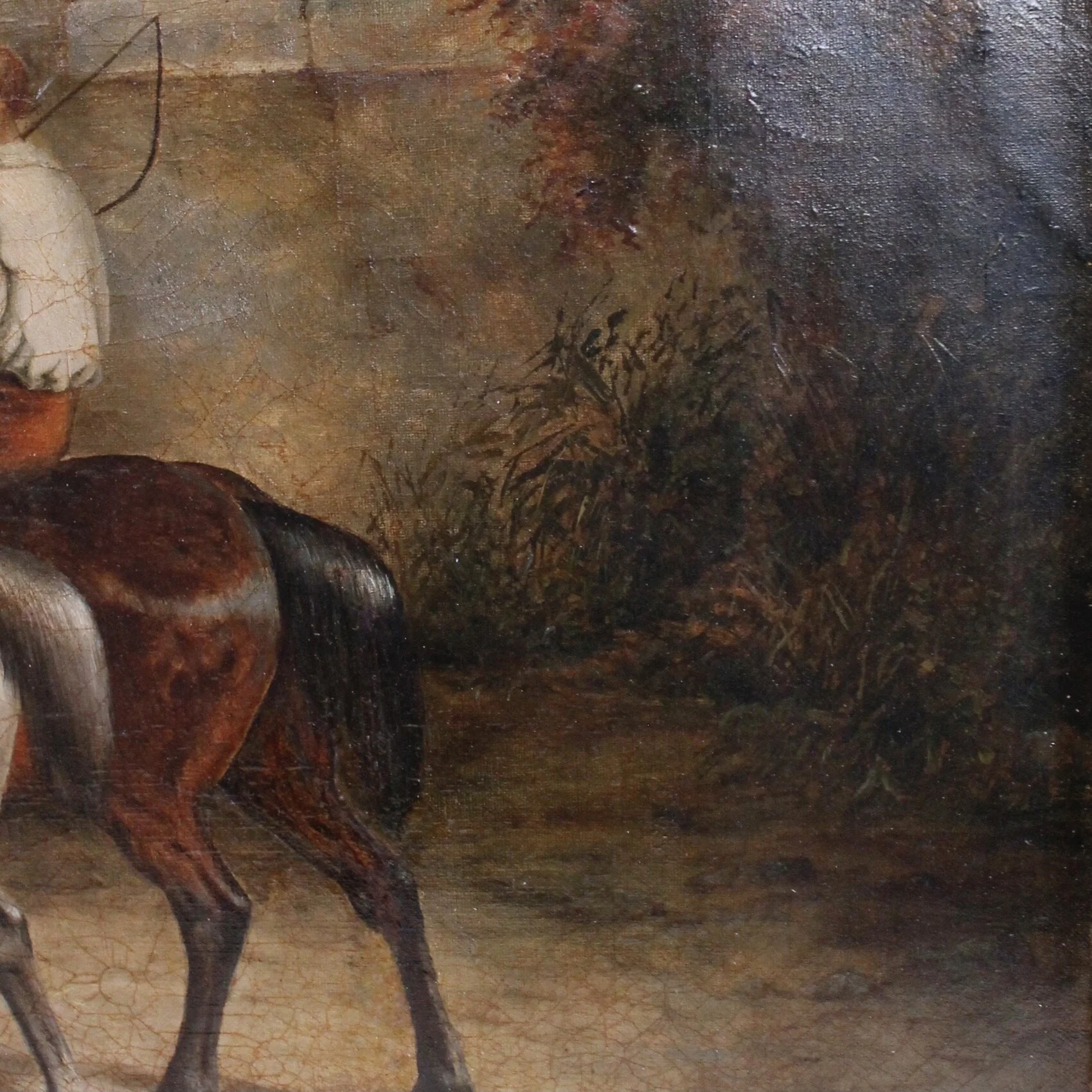 Into the Stables,” Oil on Canvas of Horses and a Stable Lad