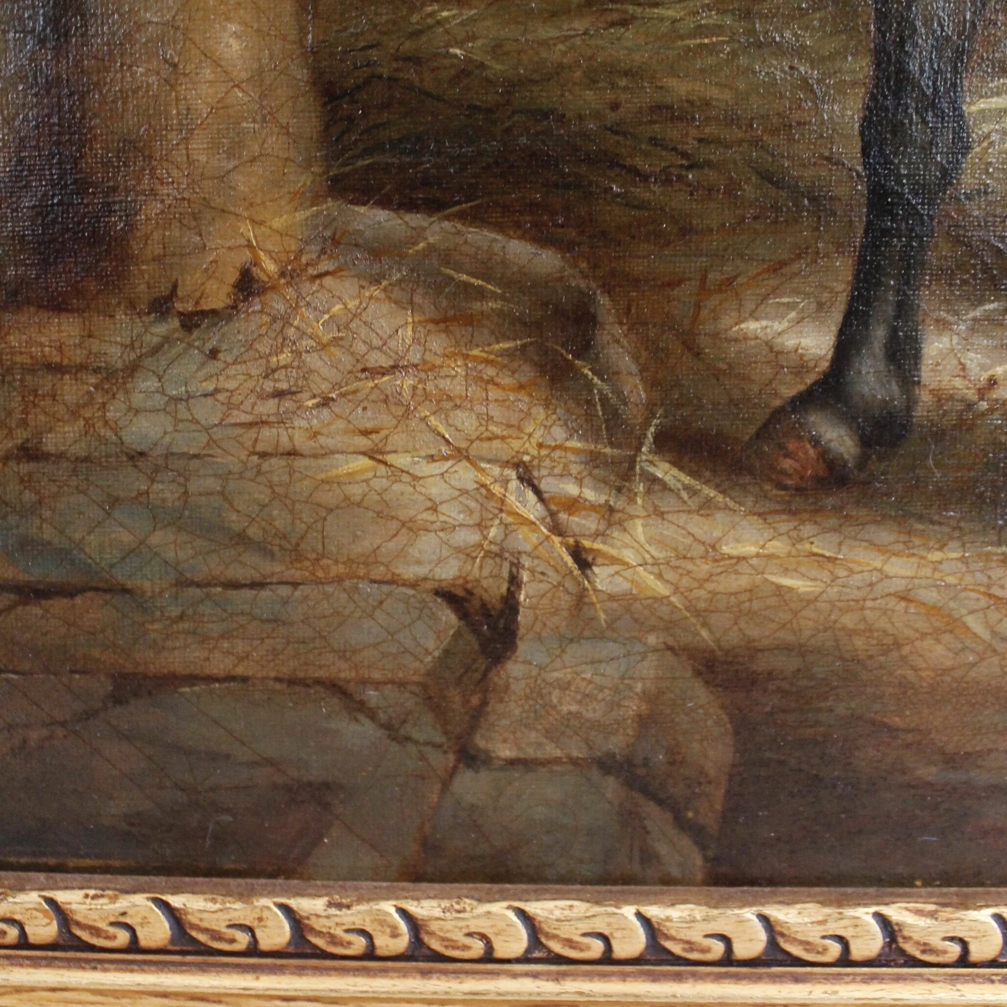 Into the Stables,” Oil on Canvas of Horses and a Stable Lad