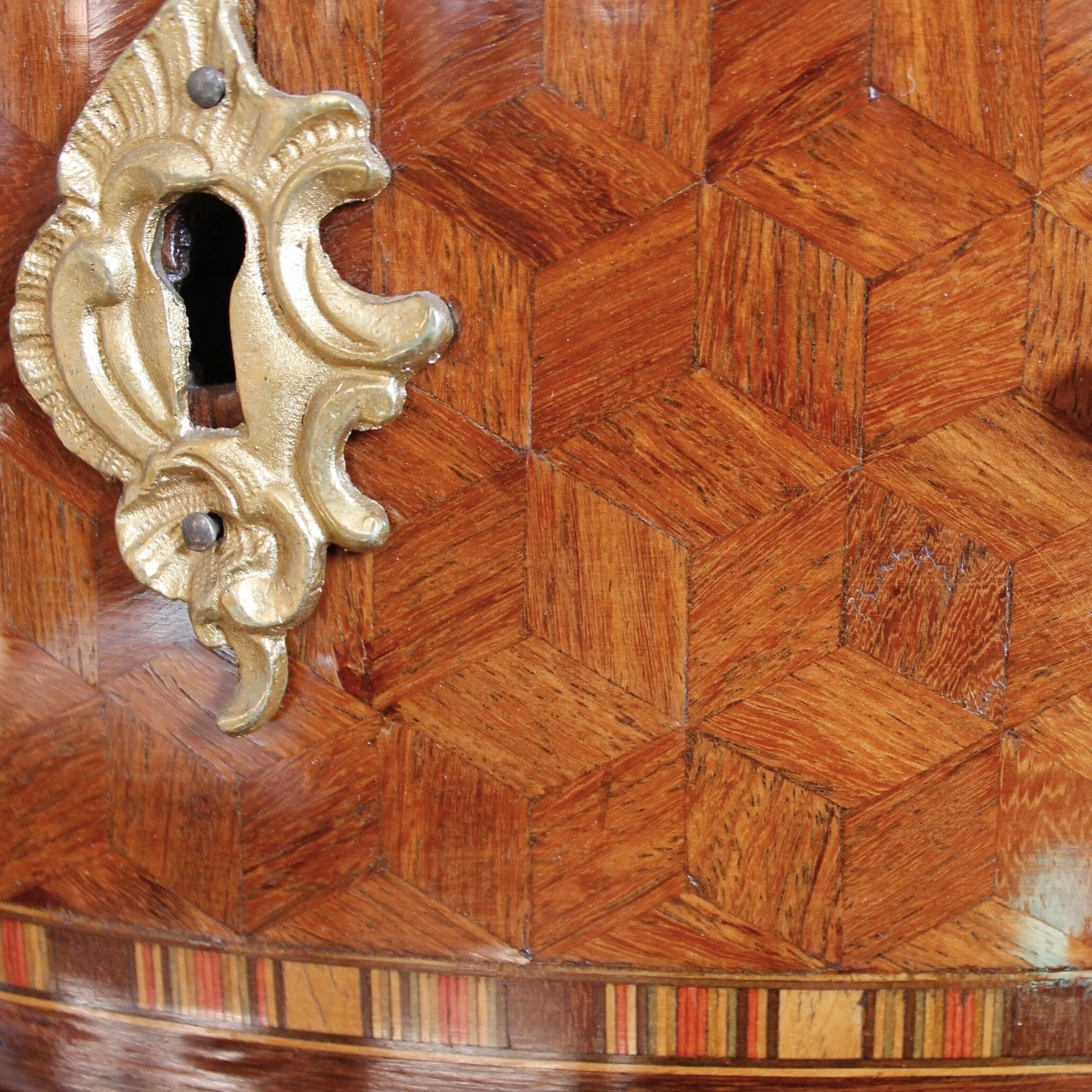 Louis XV Style Parquetry Marble Topped Mini Commode/Side Table