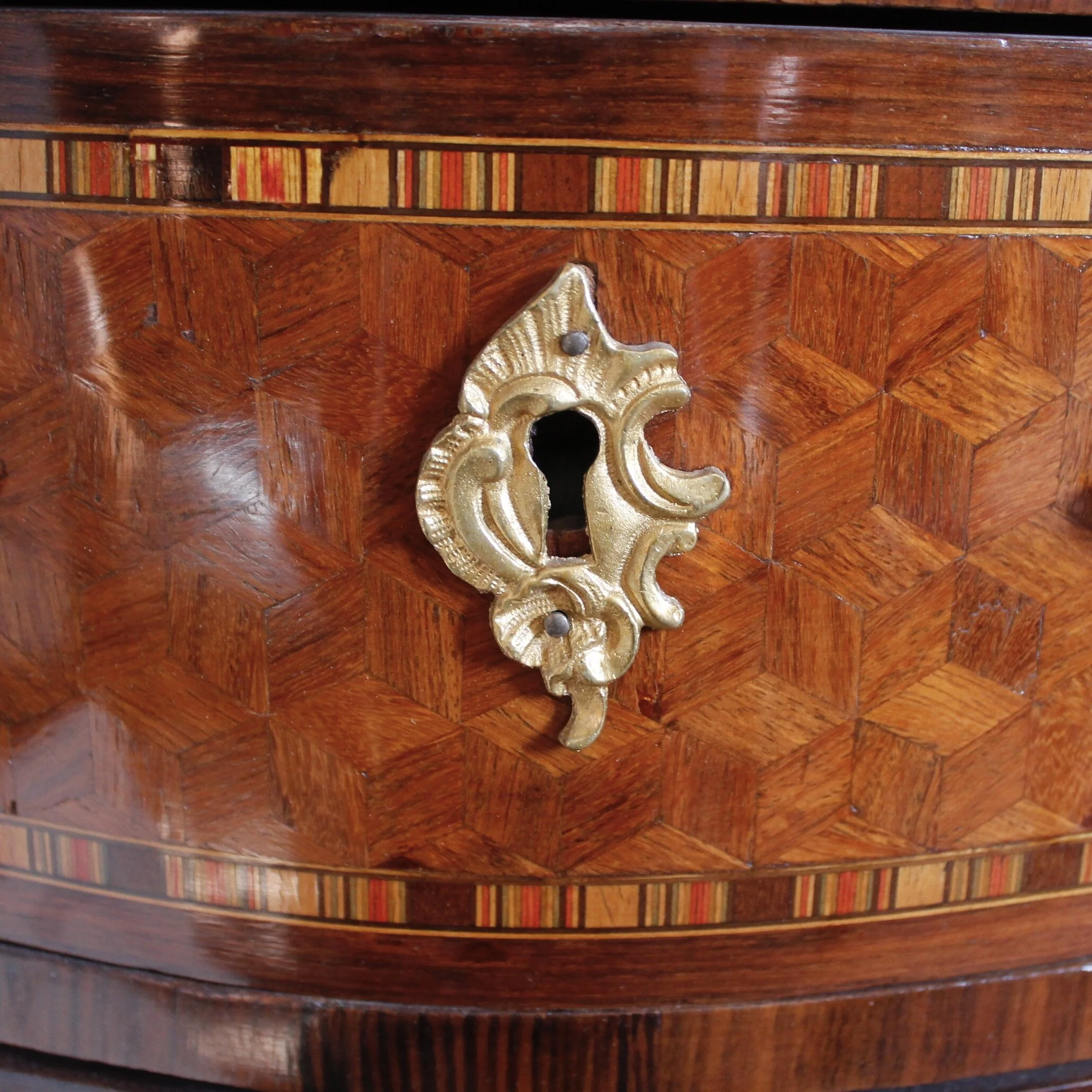 Louis XV Style Parquetry Marble Topped Mini Commode/Side Table