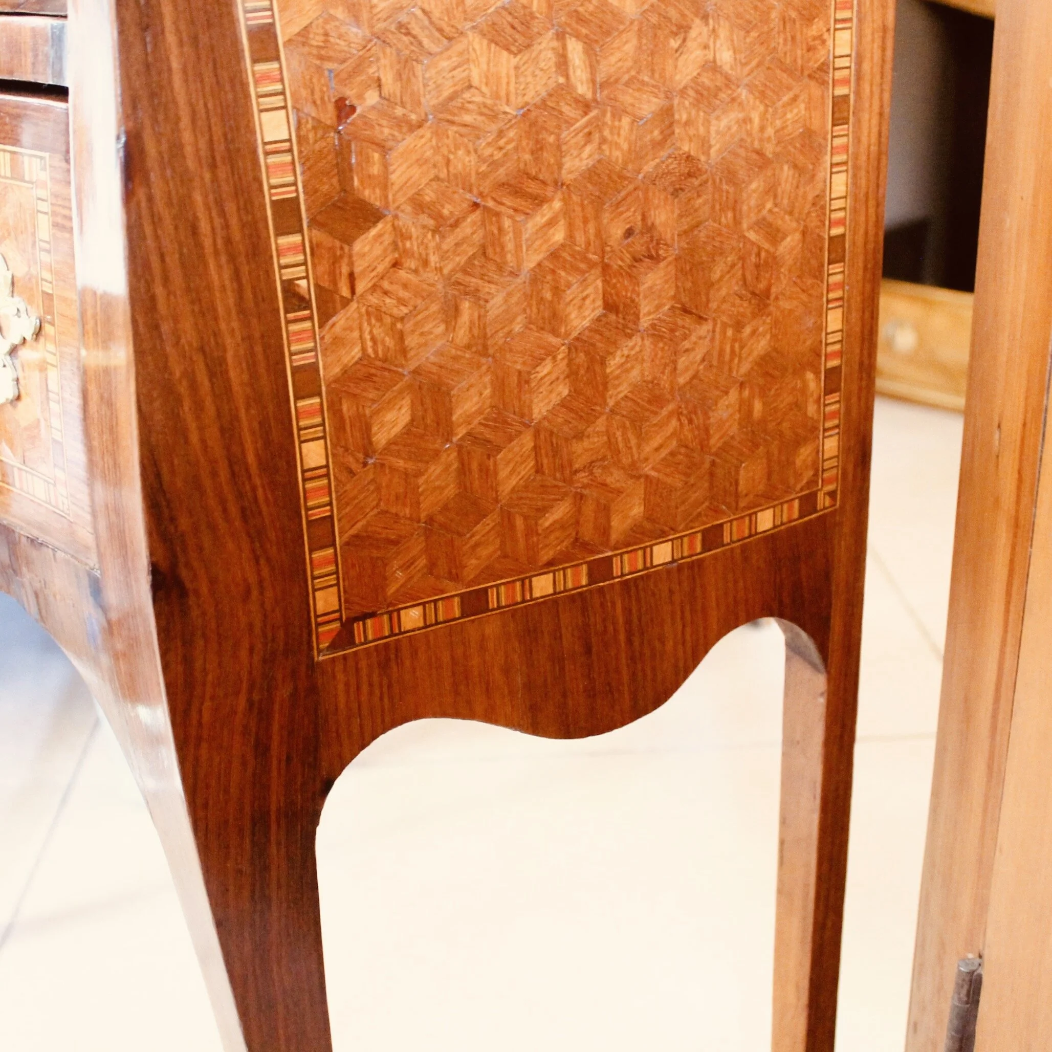 Louis XV Style Parquetry Marble Topped Mini Commode/Side Table