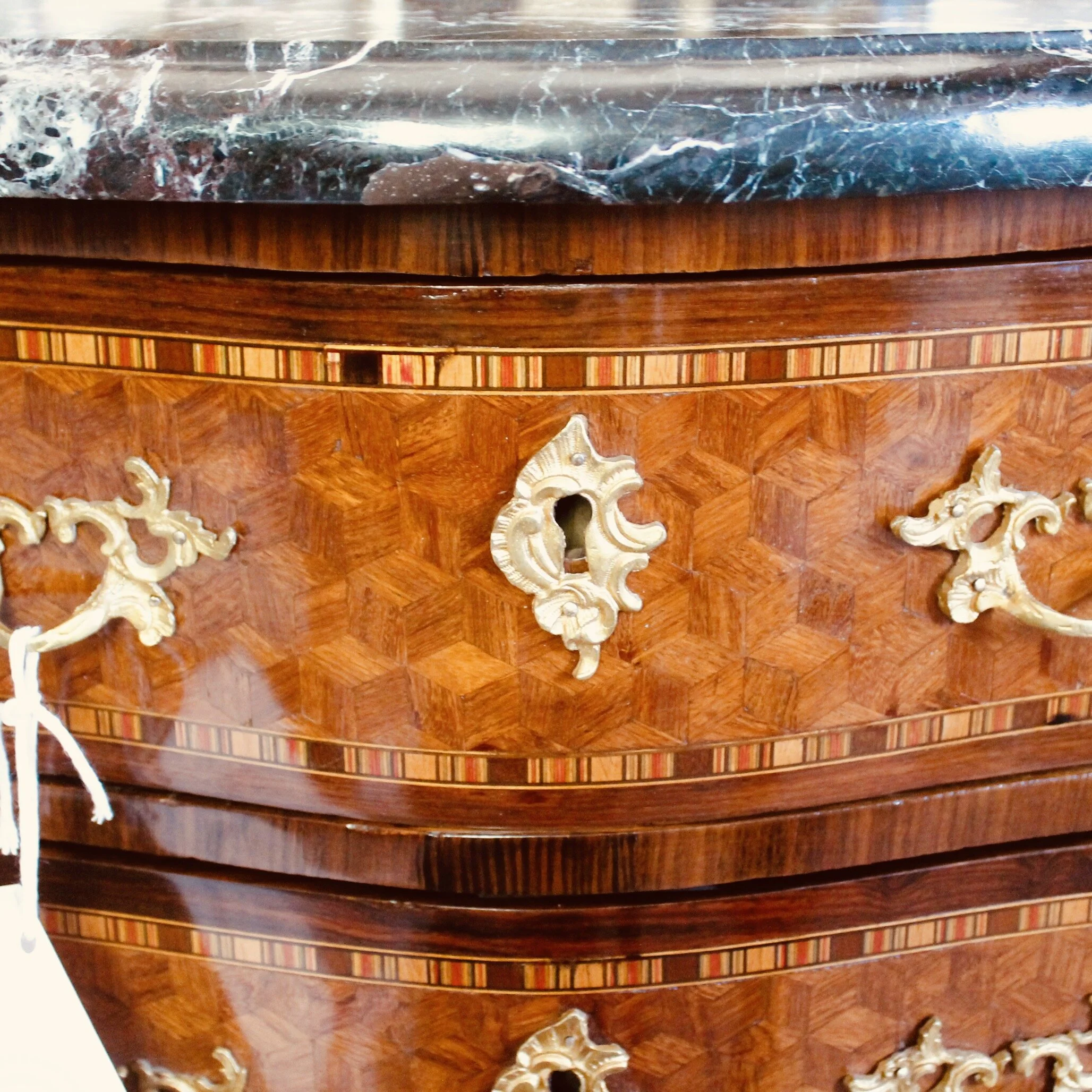 Louis XV Style Parquetry Marble Topped Mini Commode/Side Table