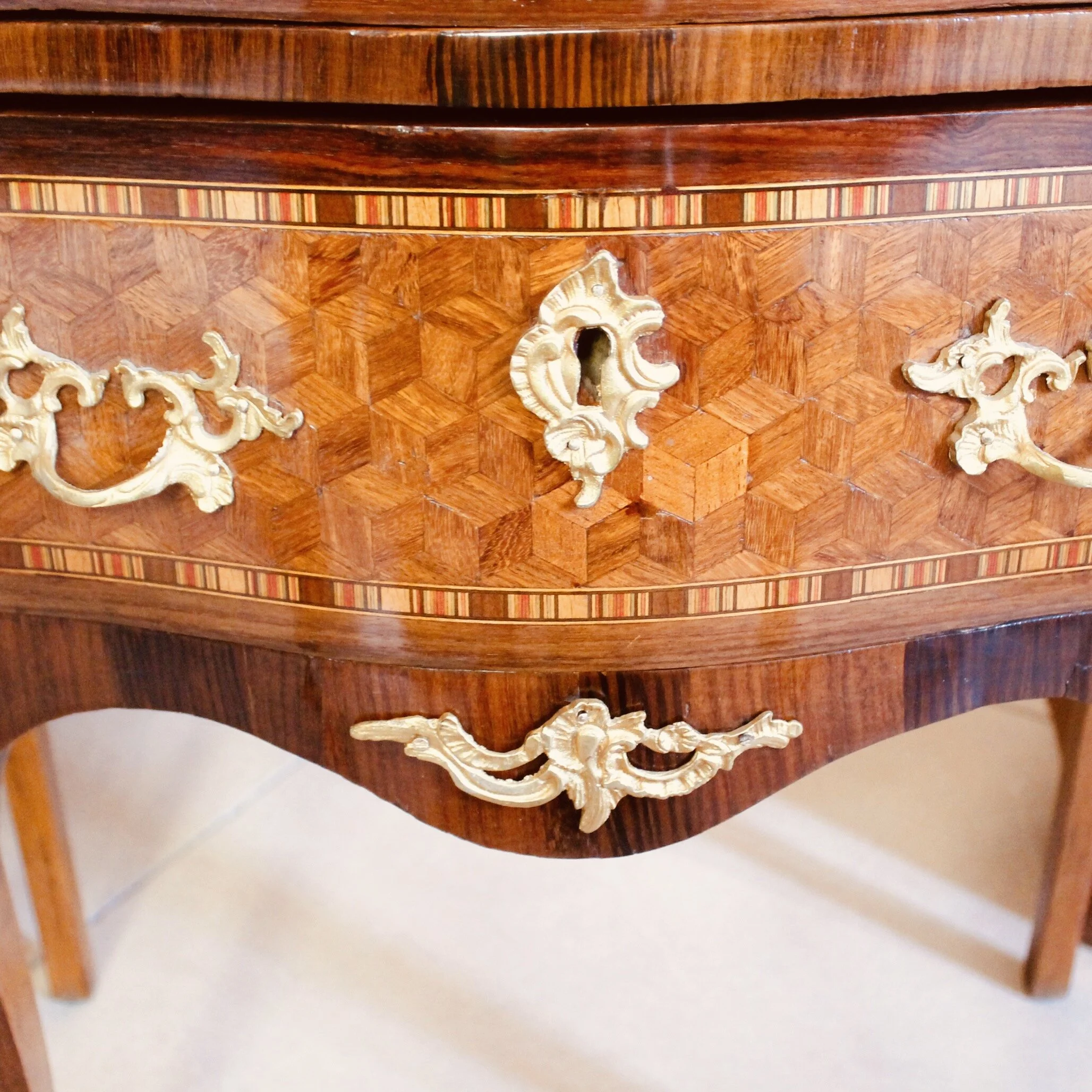 Louis XV Style Parquetry Marble Topped Mini Commode/Side Table