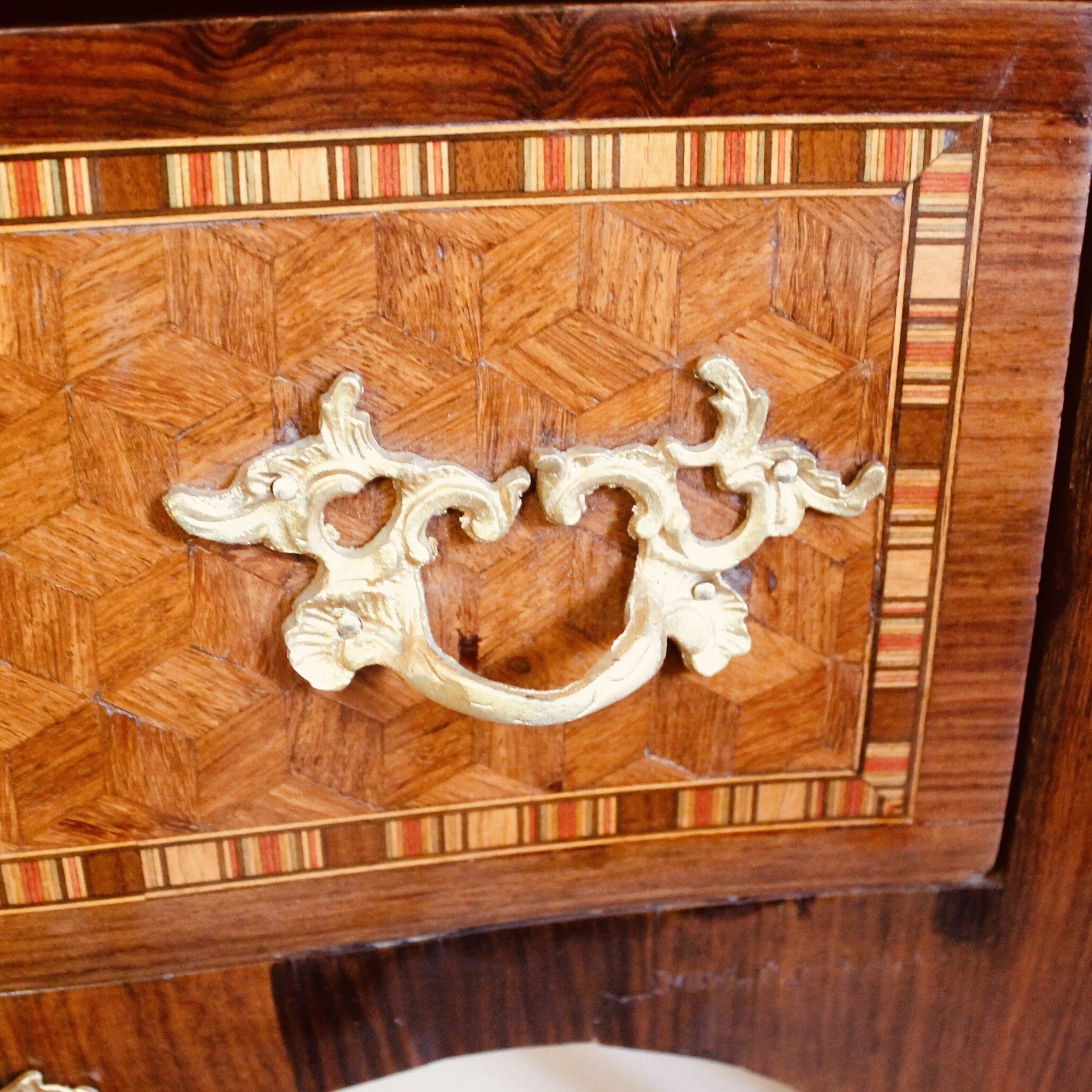 Louis XV Style Parquetry Marble Topped Mini Commode/Side Table