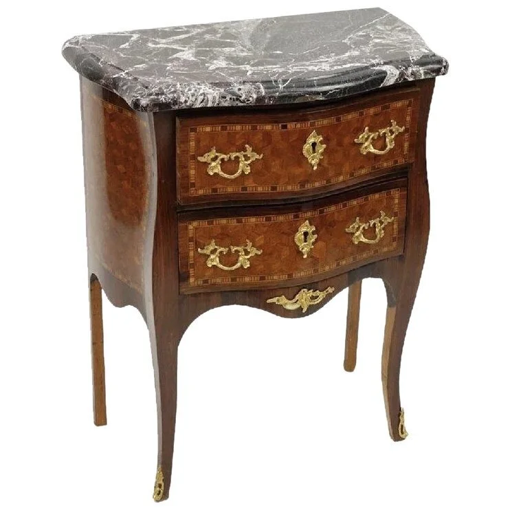 Louis XV Style Parquetry Marble Topped Mini Commode/Side Table
