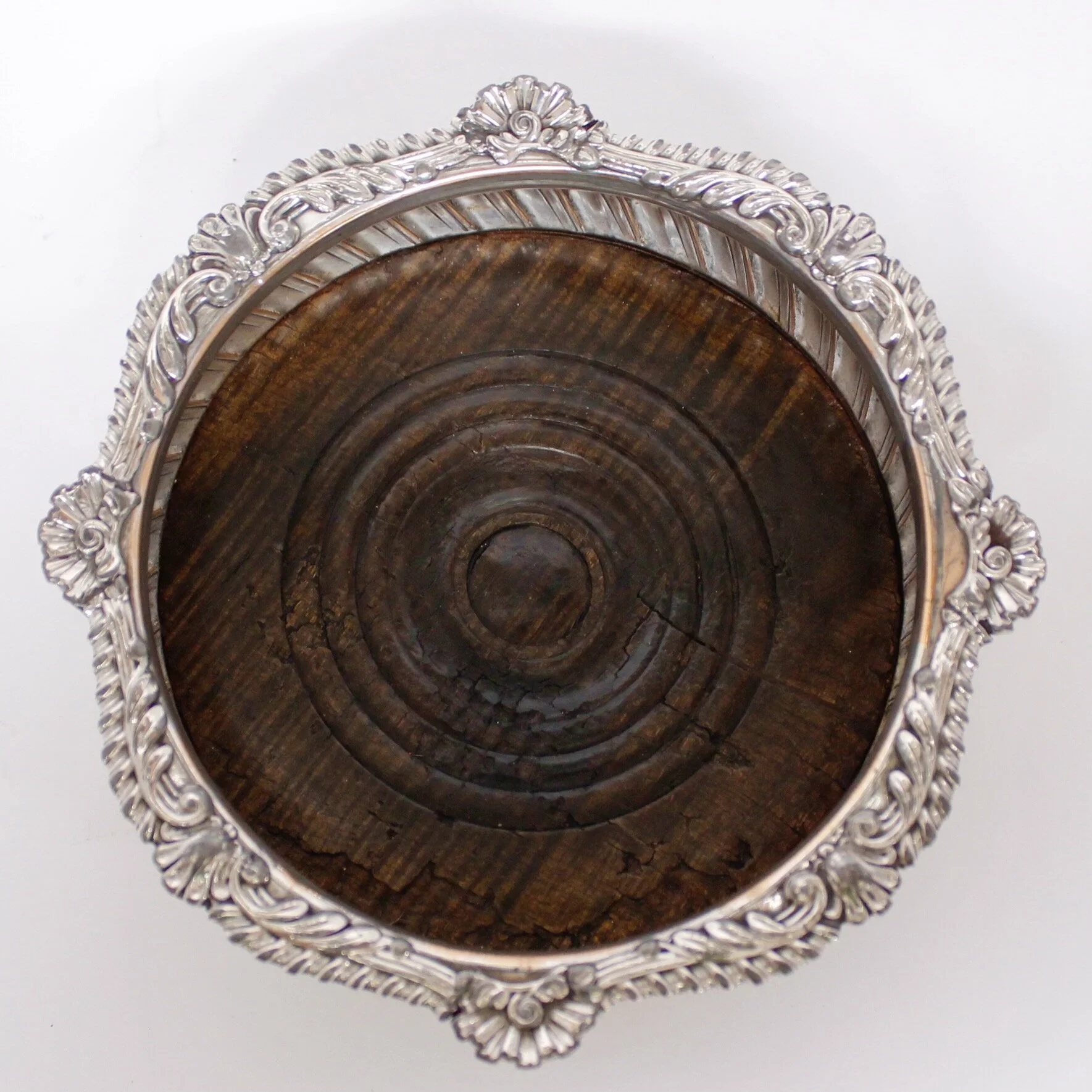 Pair of Antique English Silver on Copper Gadrooned Wine Coasters