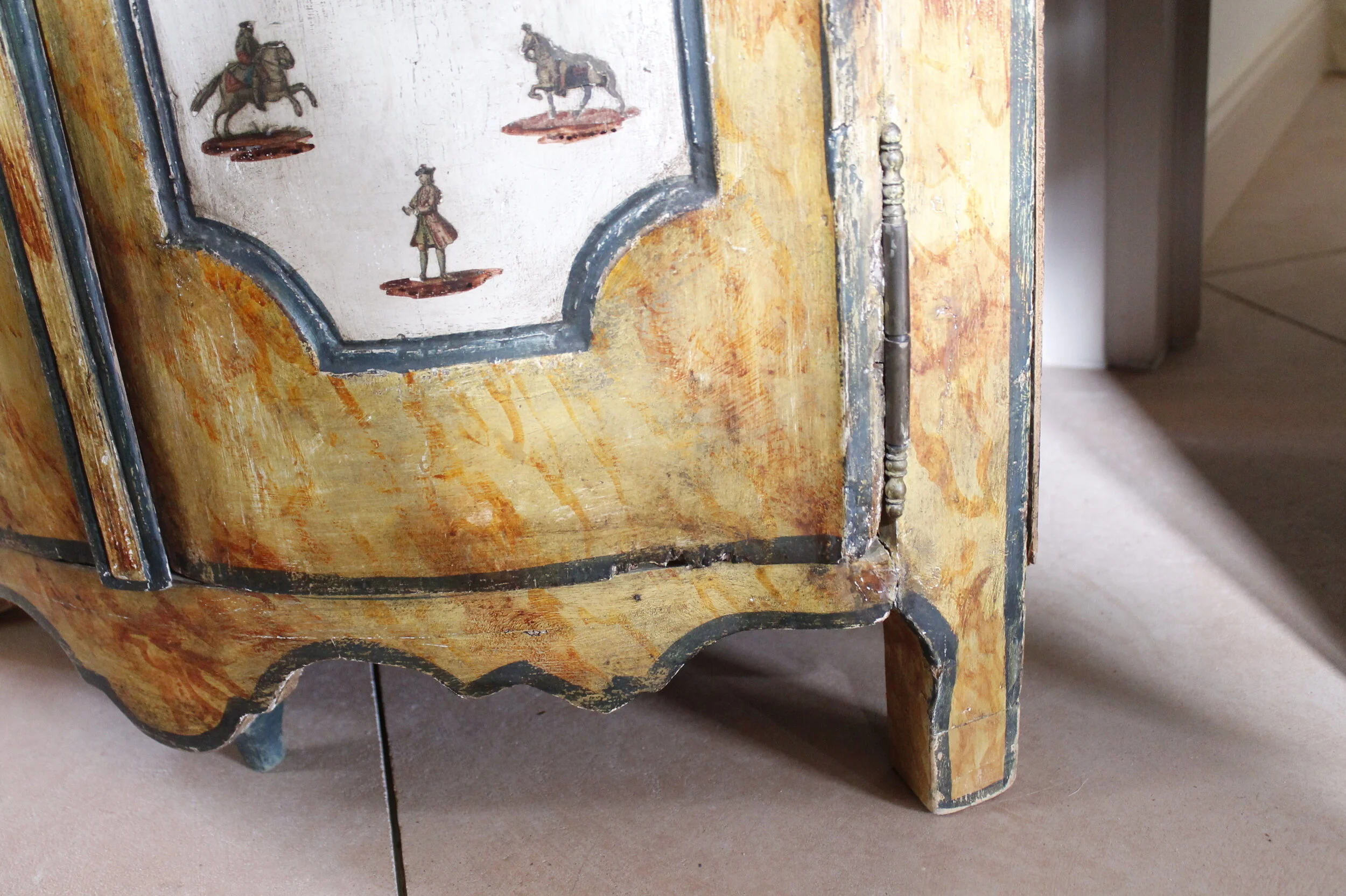 Continental Painted and Lacca Povera Decorated Corner Cabinet