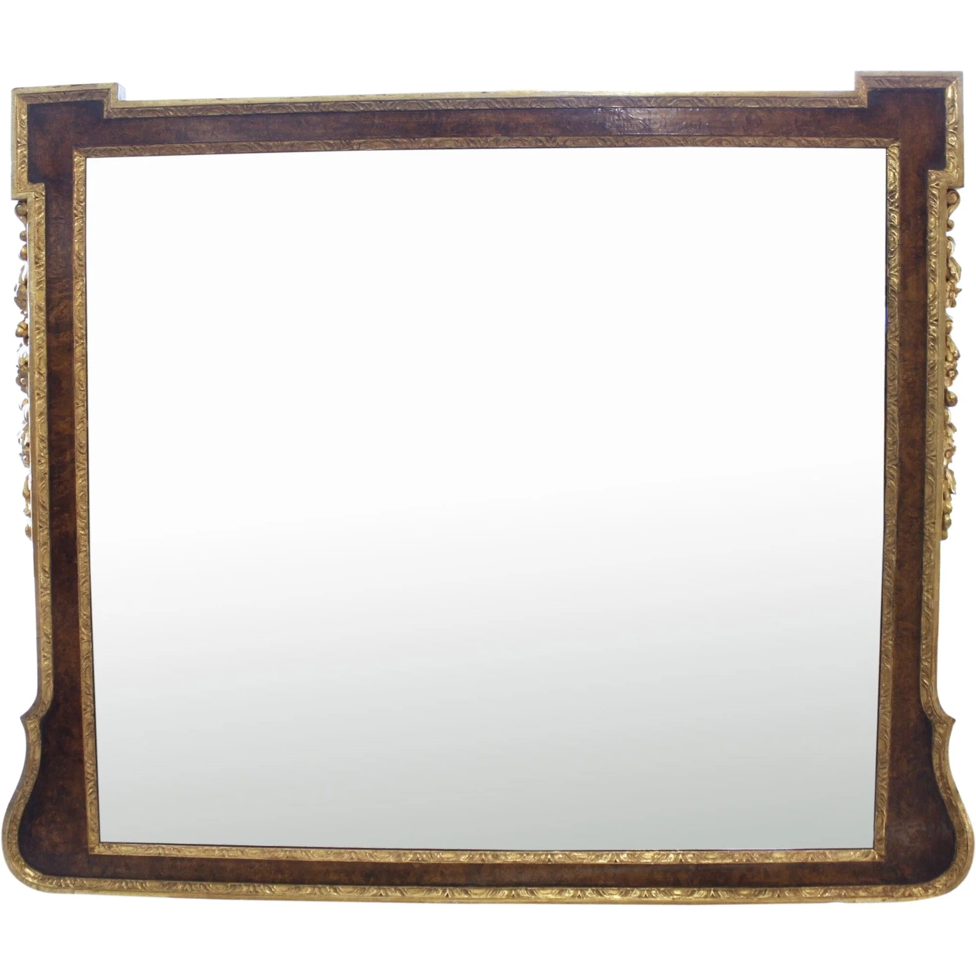 George II Style Burl Walnut and Parcel Gilt Mirror (Overmantel Mirror)