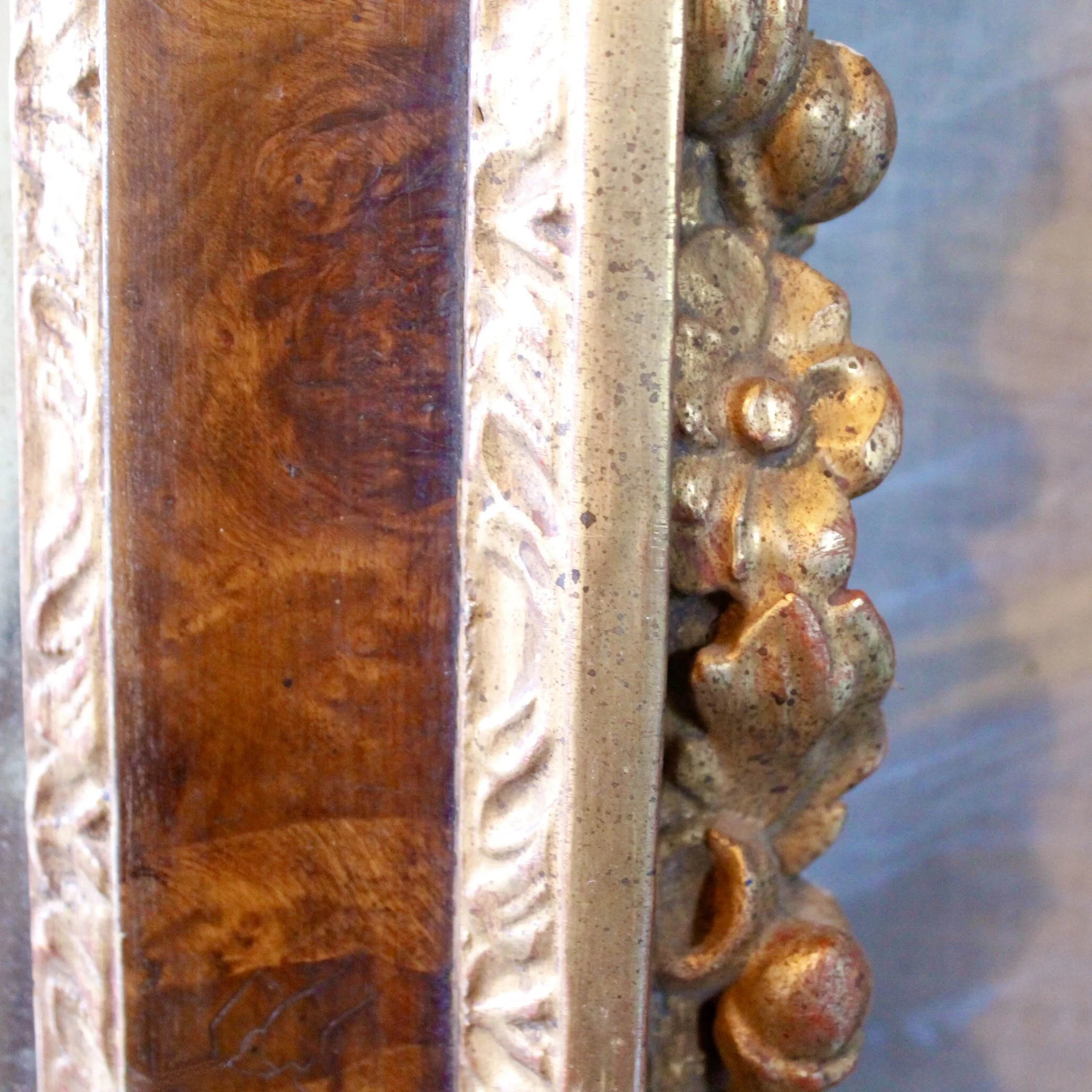 George II Style Burl Walnut and Parcel Gilt Mirror (Overmantel Mirror)