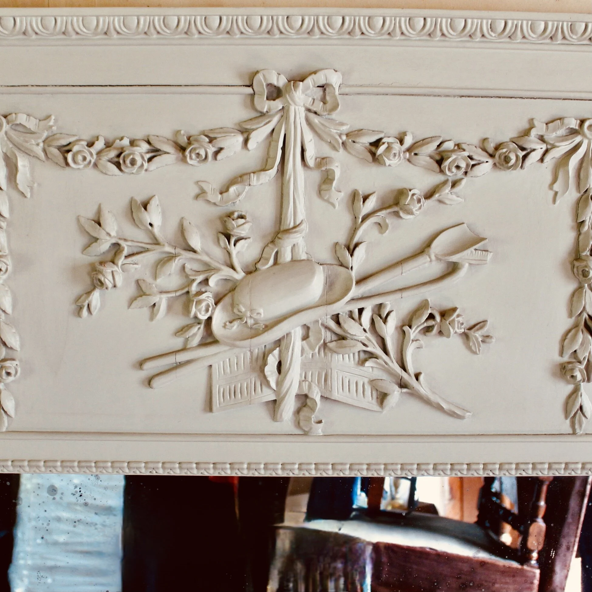 Grey Painted Louis XVI Style French Trumeau Mirror