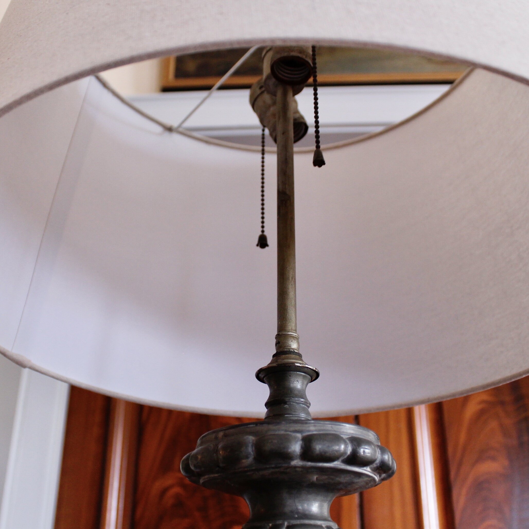 Pair of Antique Continental Baroque Pewter Pricket Lamps