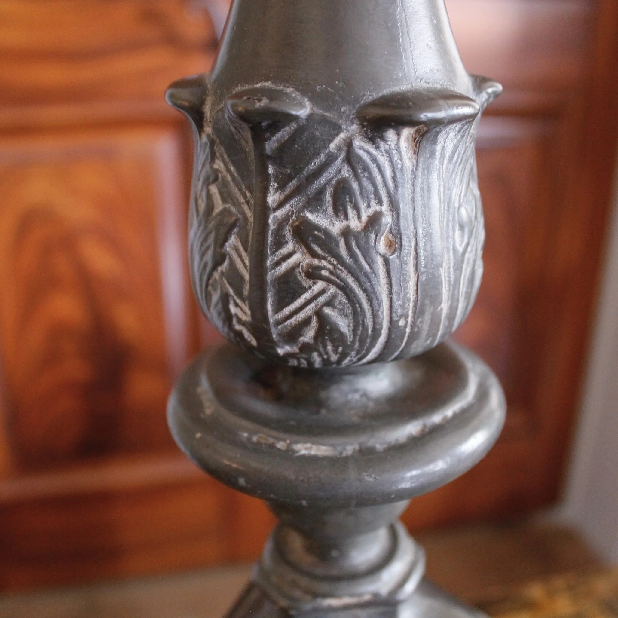 Pair of Antique Continental Baroque Pewter Pricket Lamps