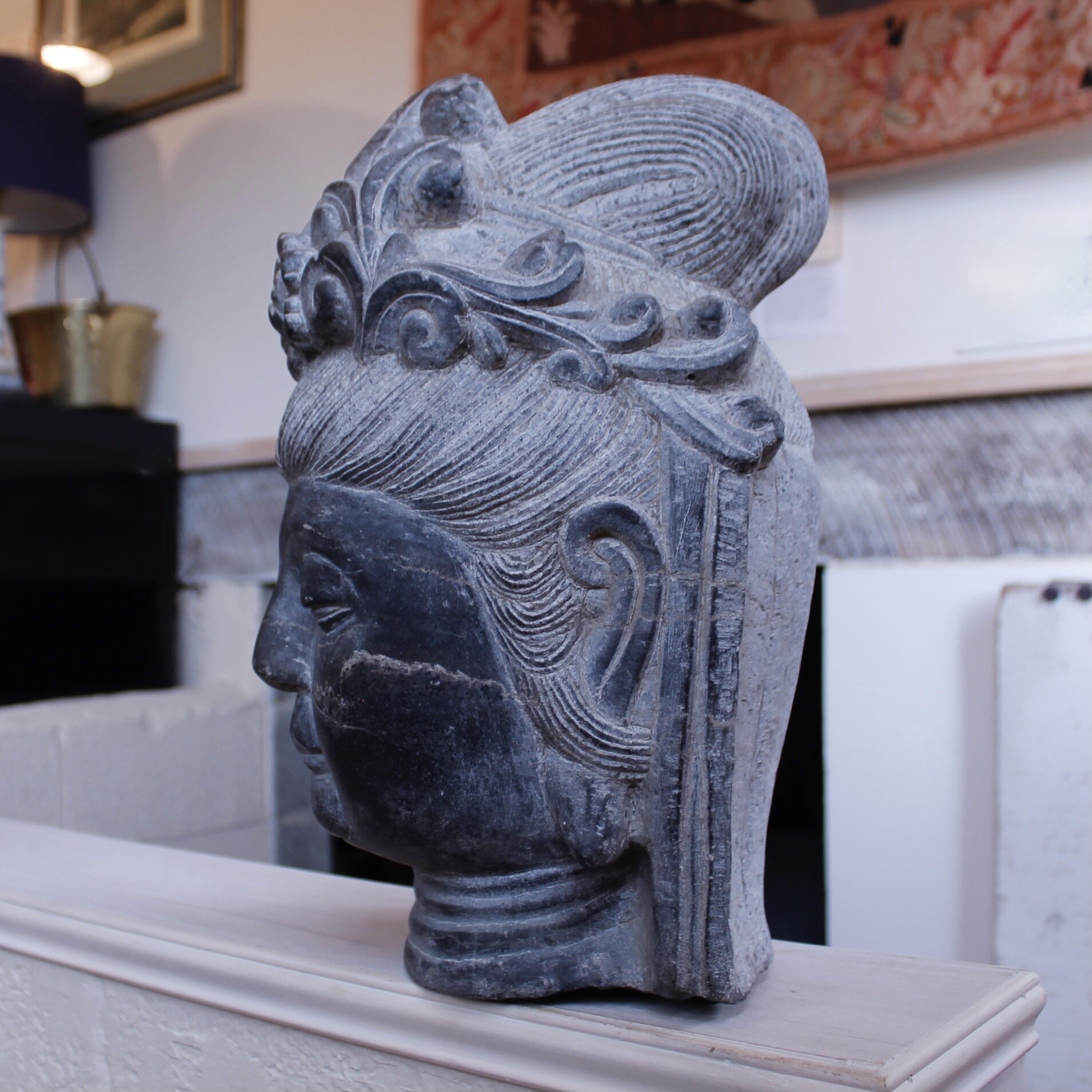 Chinese Carved Stone Buddhistic Head, (Bodhisattva)