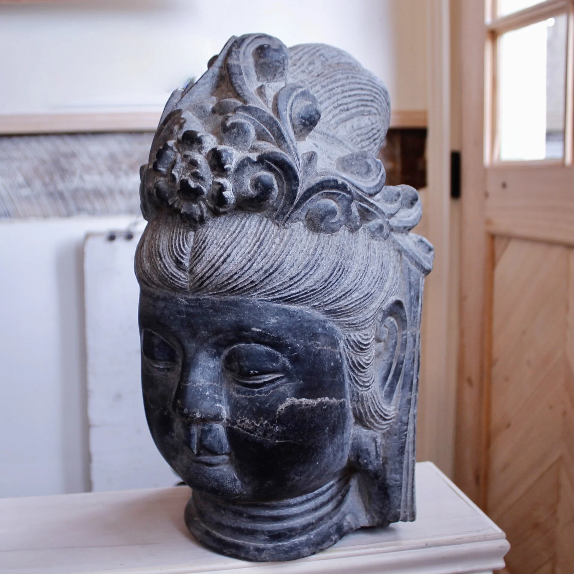 Chinese Carved Stone Buddhistic Head, (Bodhisattva)