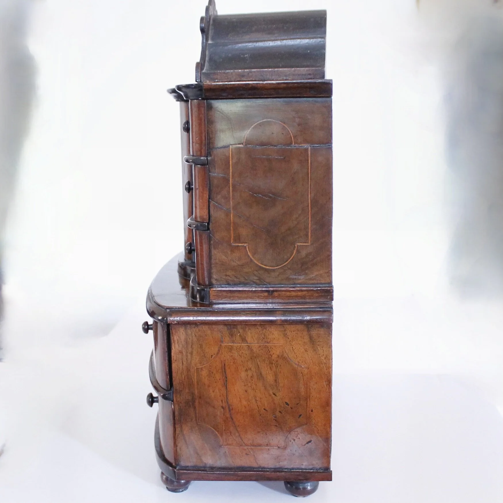 Antique Miniature German Baroque Marquetry Chest on Chest